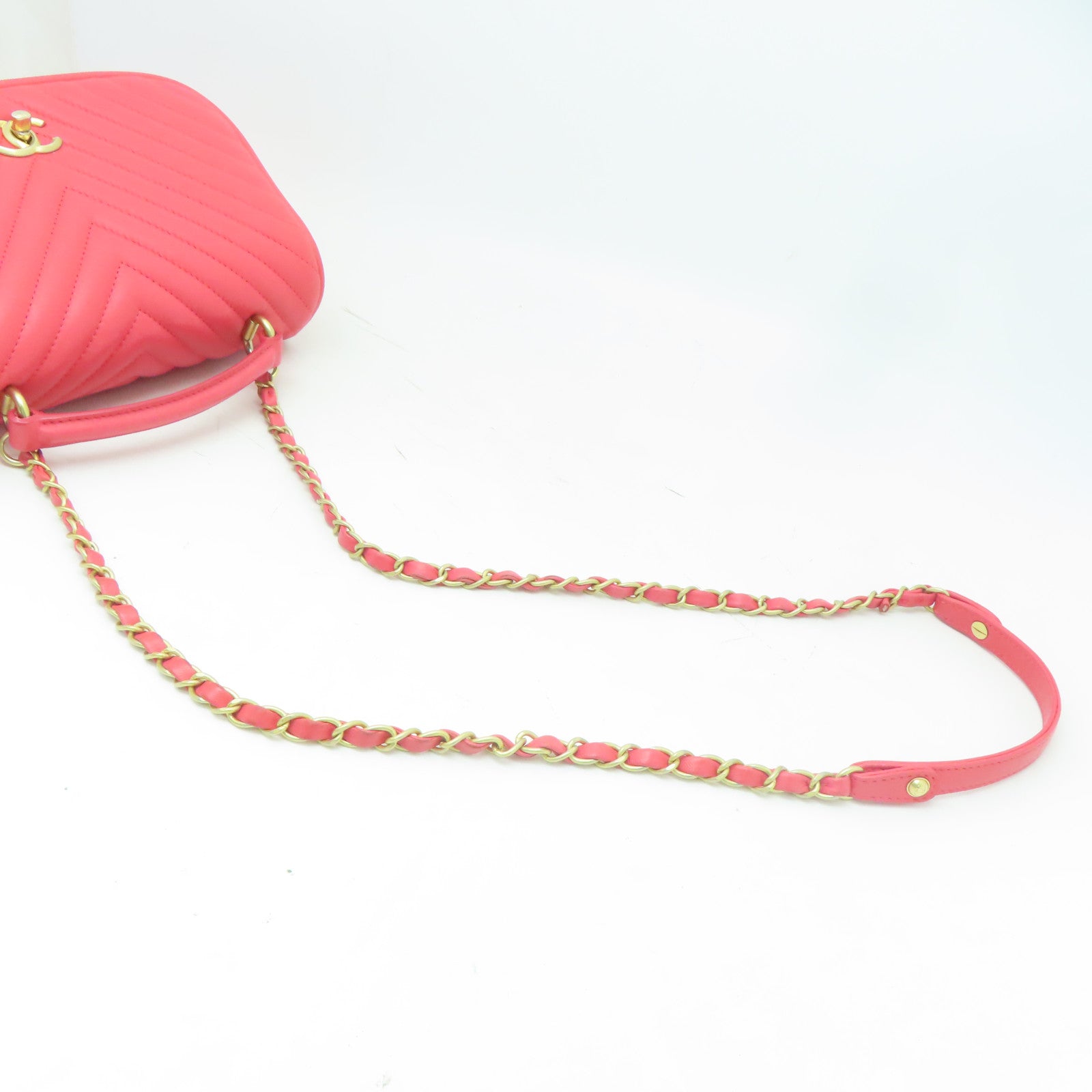 CHANEL 【激減優惠】斜紋羊皮皮革Shoulder Bag金扣手挽肩背兩用袋紅色