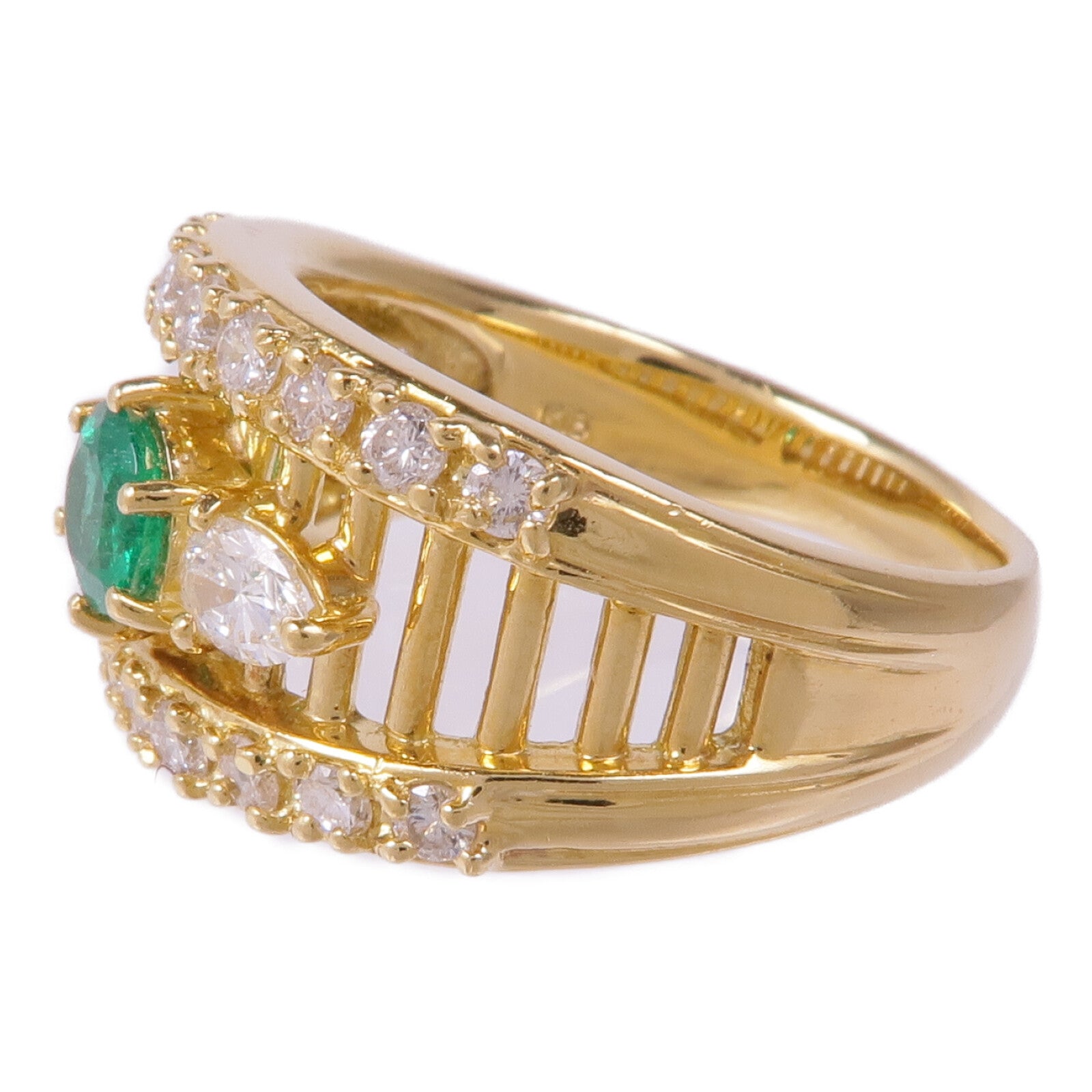 JEWELRY 18K黃金Emerald Diamond Ring綠寶石/鑽石US#7.25