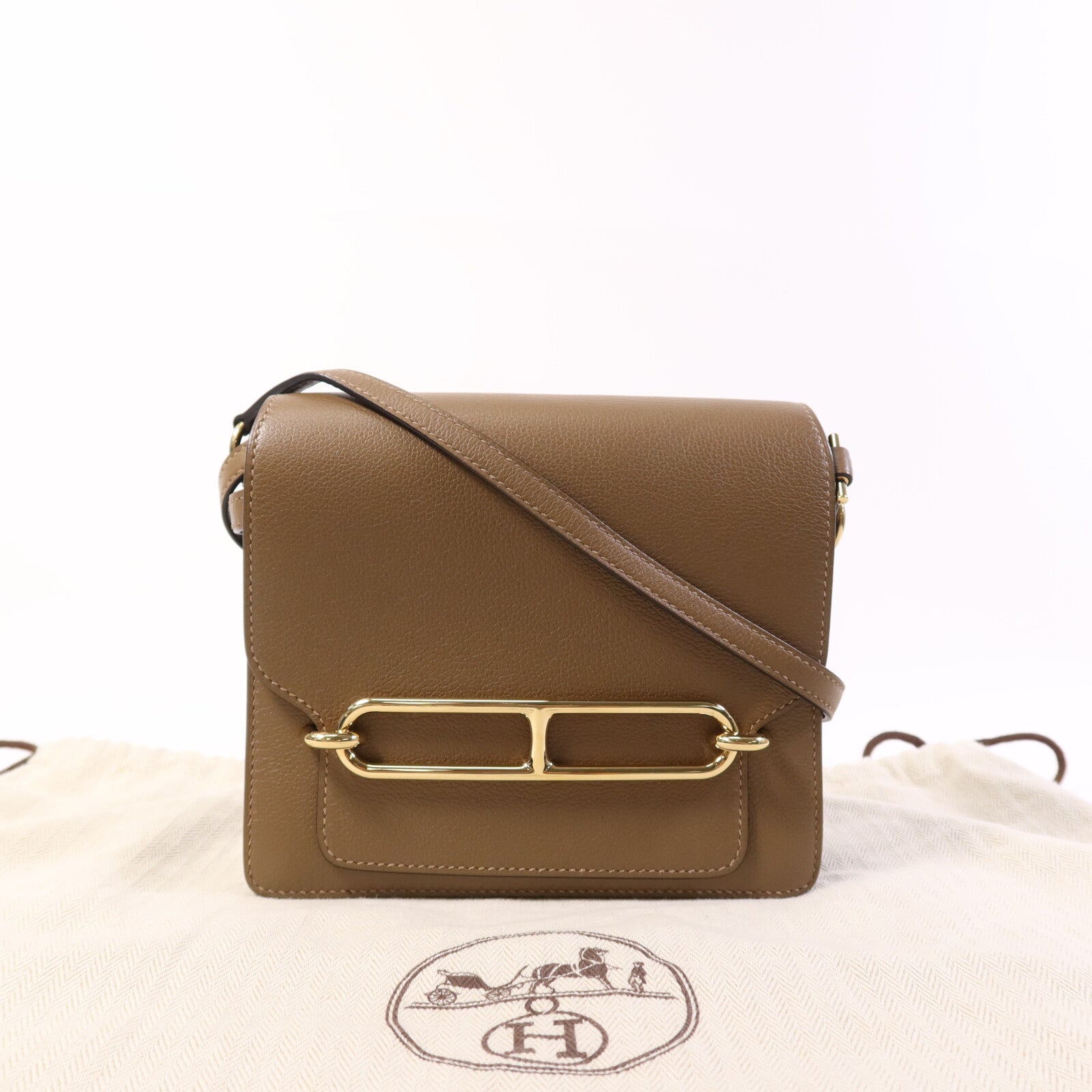 HERMES Evercolor皮革Mini Roulis金扣肩背袋