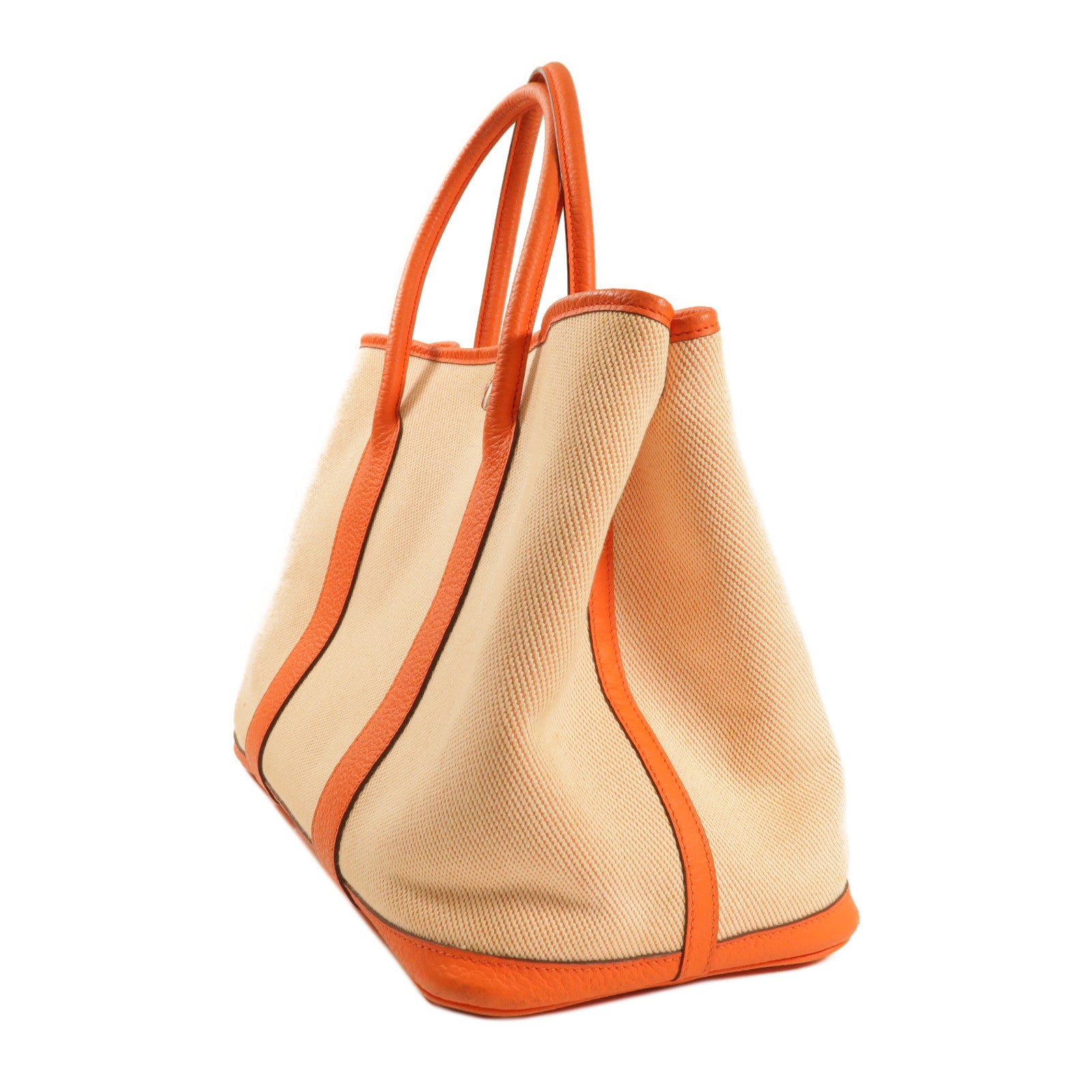 HERMES 帆布GardenParty PM銀扣手挽袋橙色