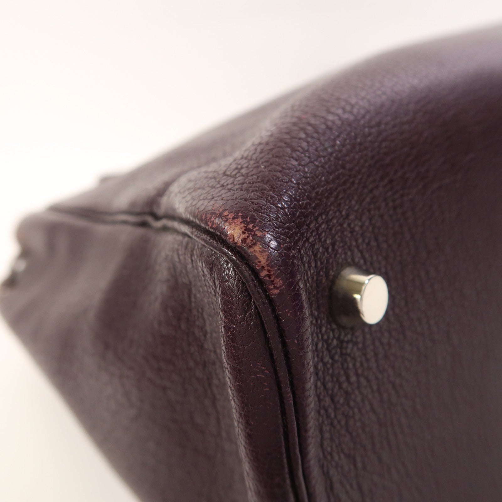 HERMES Chevre皮革Cabana 35銀扣肩背袋Raisin