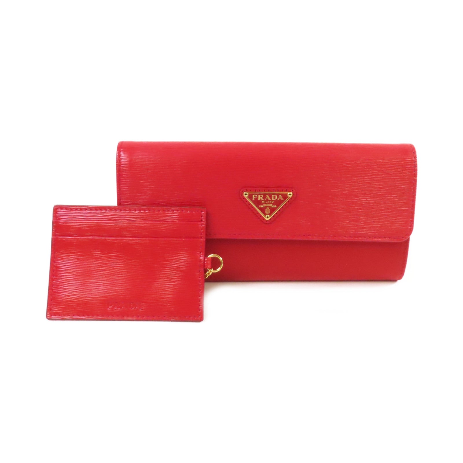 PRADA 牛皮皮革/尼龍Long Wallet金扣長錢包紅色