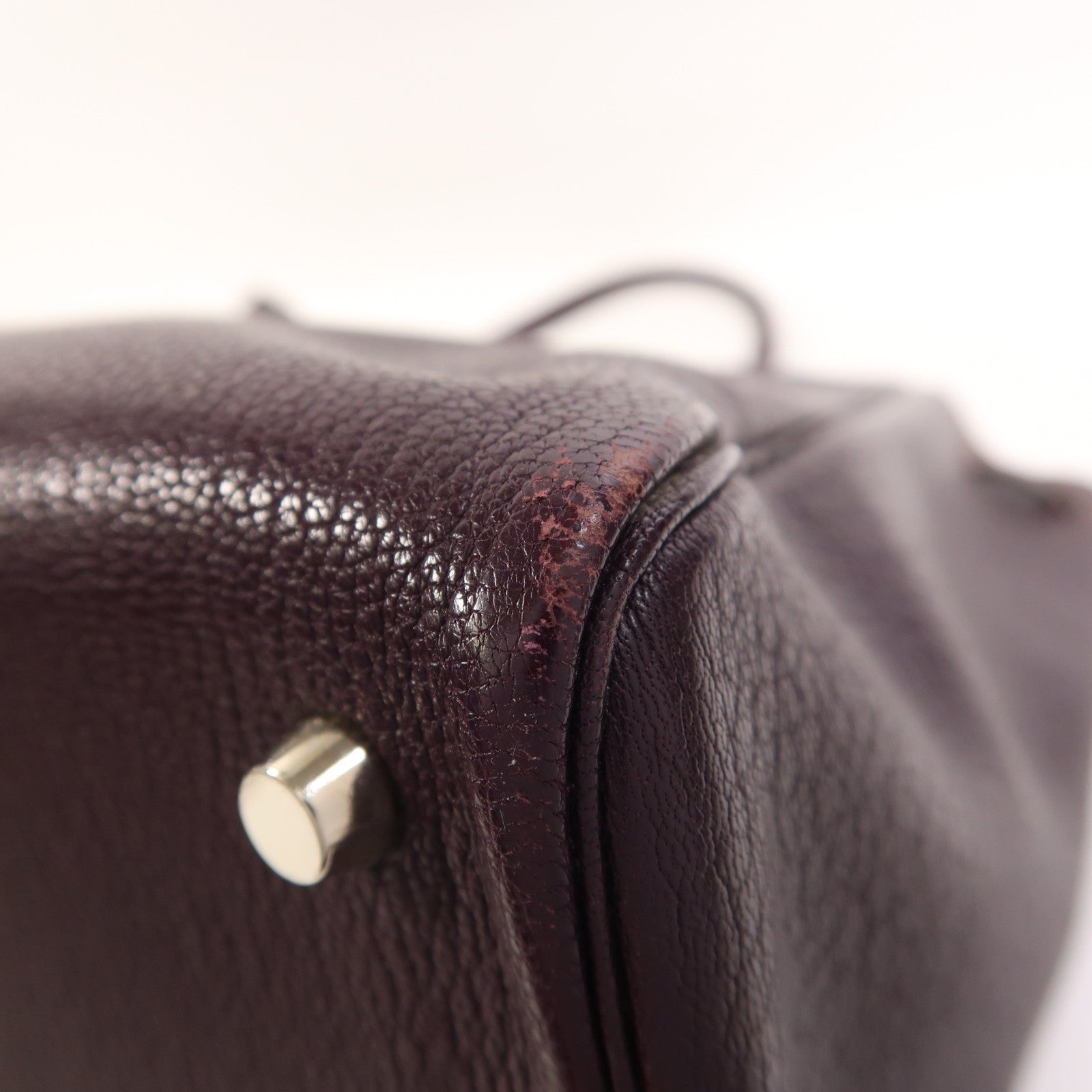 HERMES Chevre皮革Cabana 35銀扣肩背袋Raisin