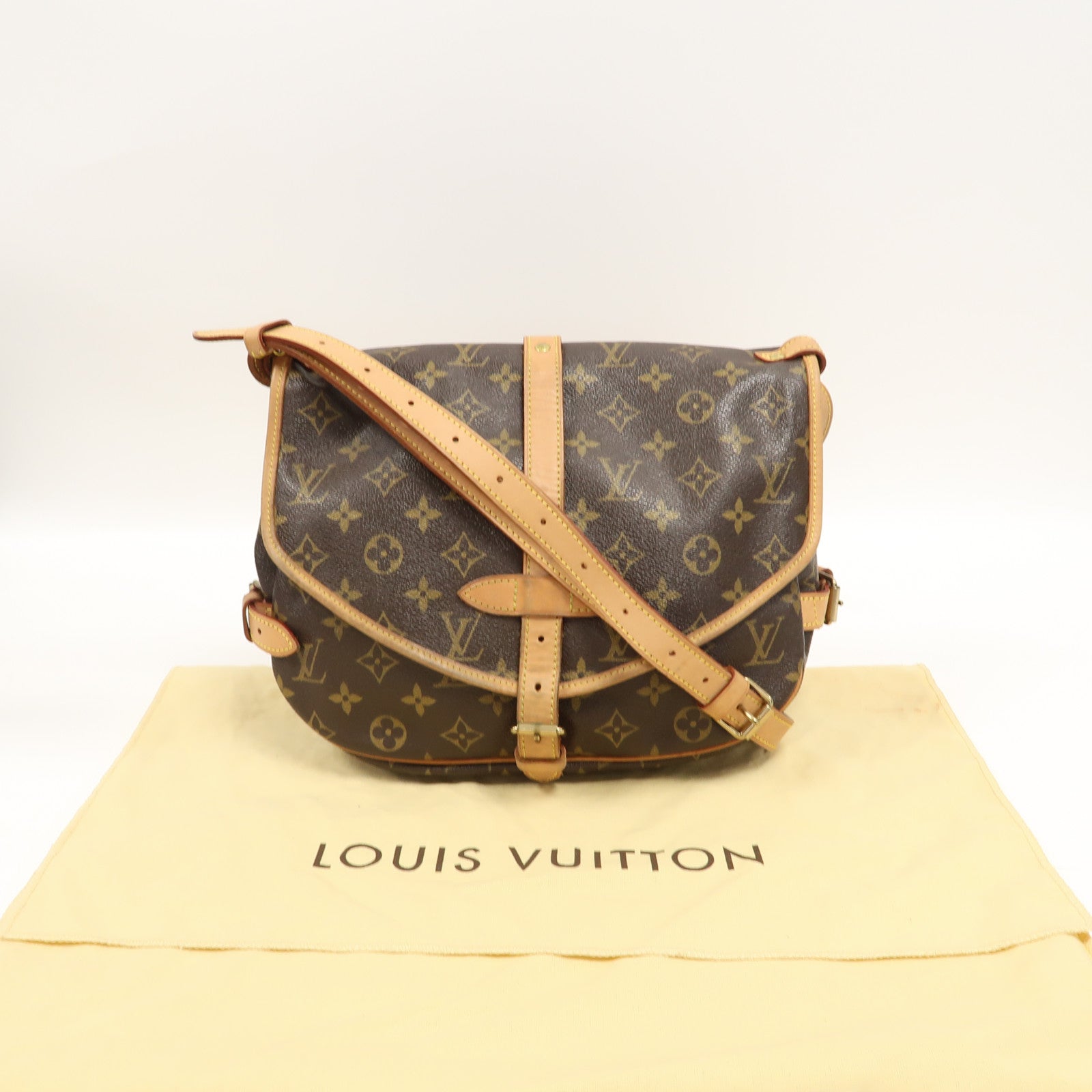 LOUIS VUITTON Monogram Saumur 30金扣肩背袋啡色