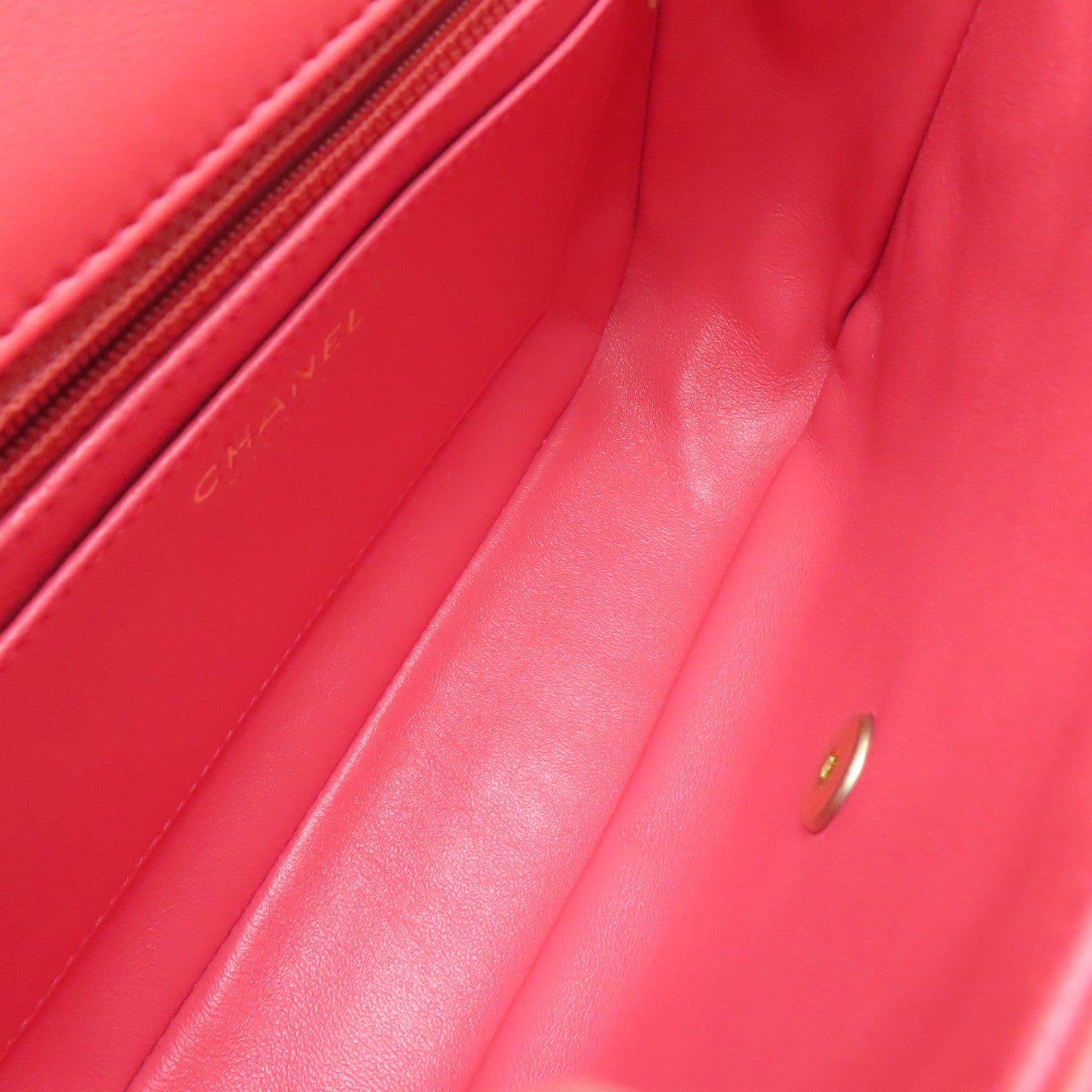 CHANEL 【激減優惠】斜紋羊皮皮革Shoulder Bag金扣手挽肩背兩用袋紅色