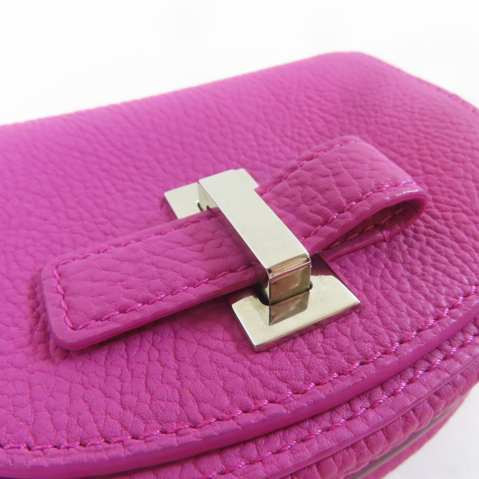 SELECTION 【激減優惠】牛皮皮革Delvaux Mini Mutin Coin Purse銀扣零錢包桃紅色