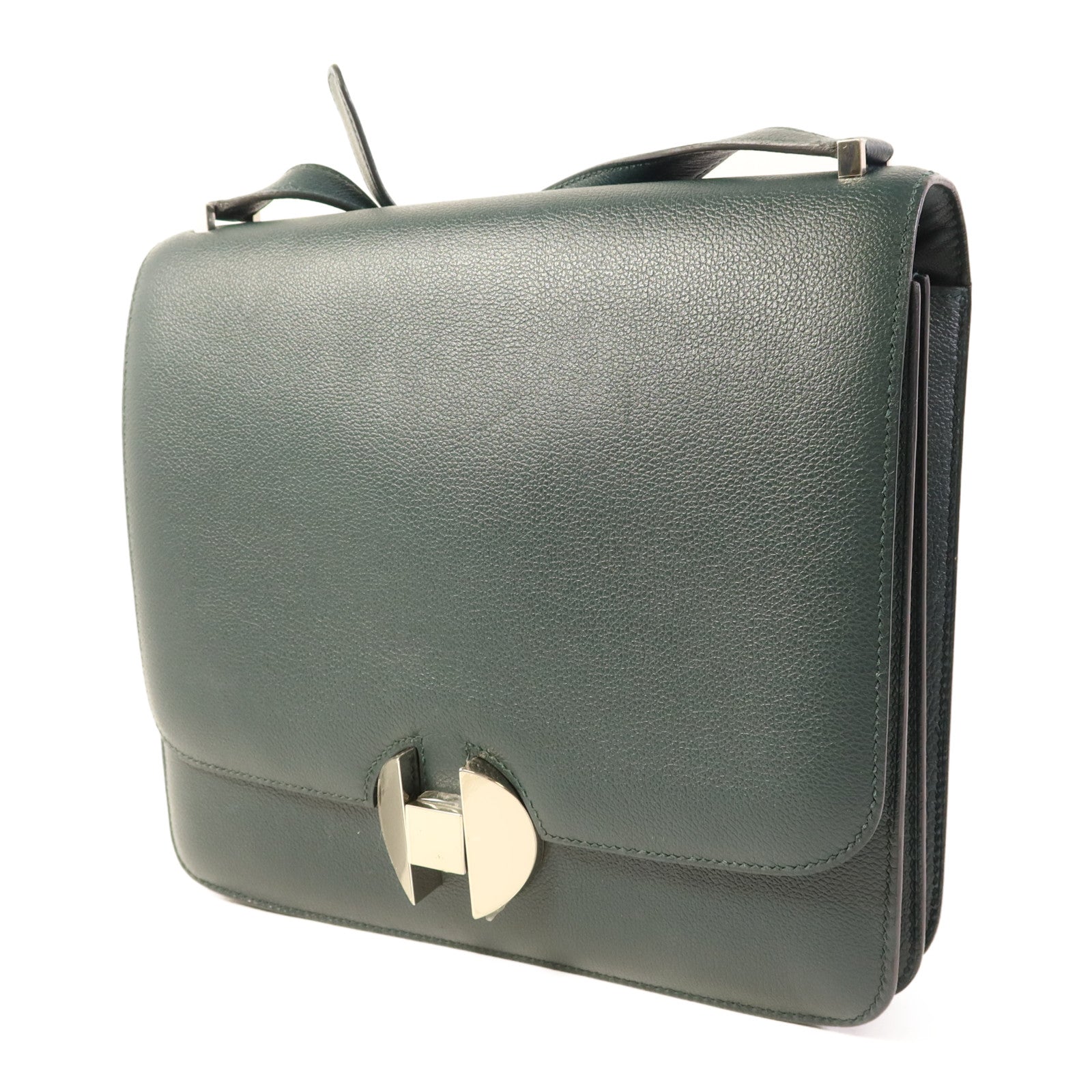 HERMES Evercolor皮革2002 26銀扣肩背袋Vert Cypress