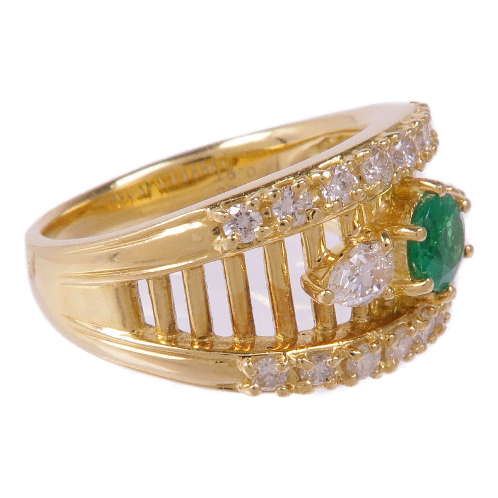 JEWELRY 18K黃金Emerald Diamond Ring綠寶石/鑽石US#7.25