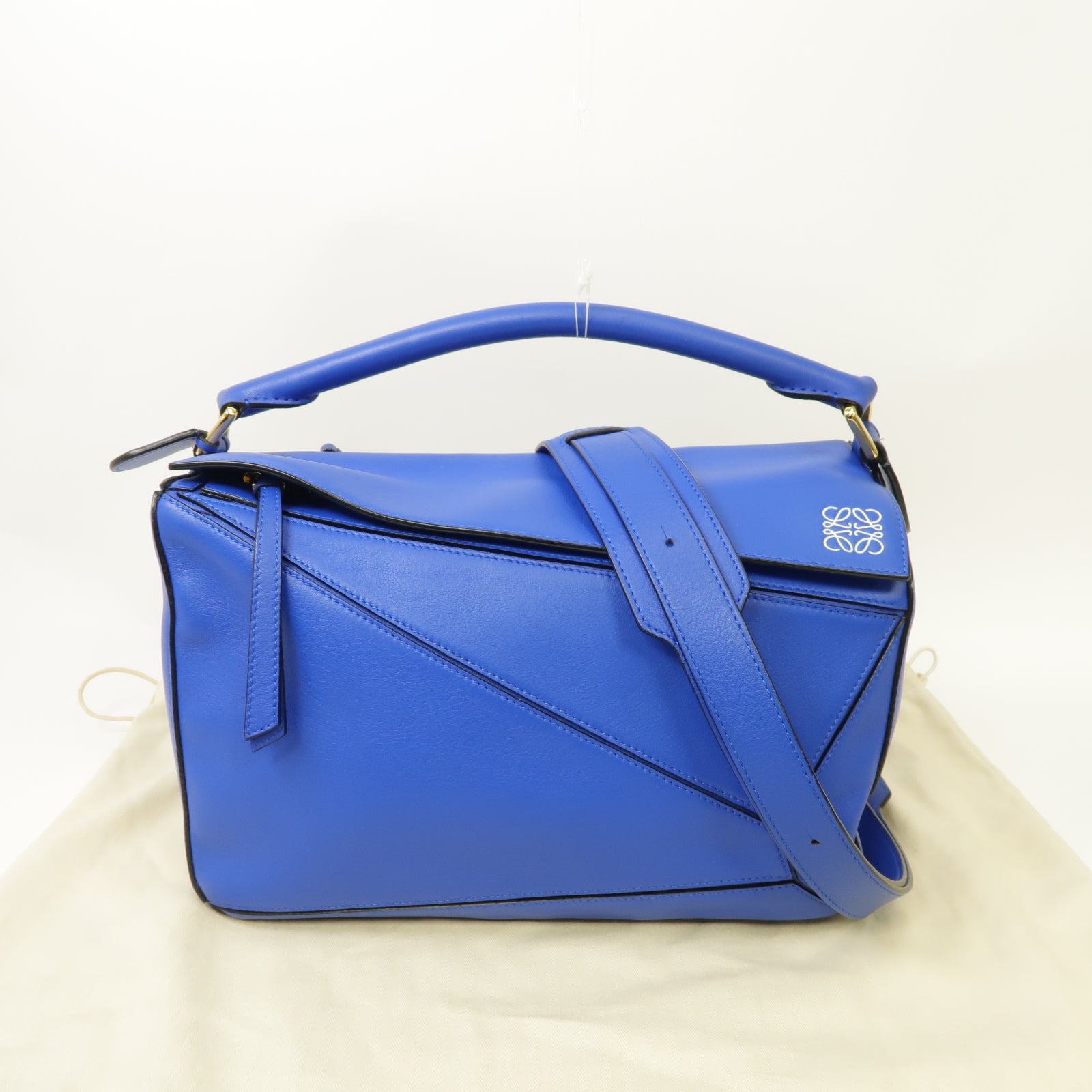 LOEWE 牛皮皮革Puzzle Bag金扣手挽肩背兩用袋藍色