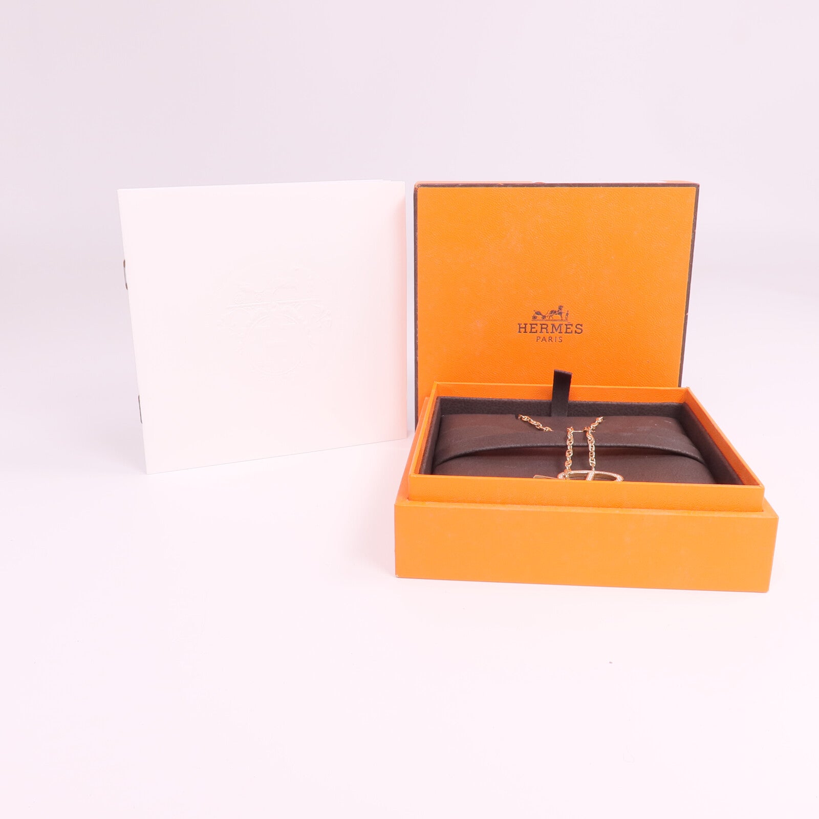 HERMES 18K玫瑰金Chaine D'ancre Contour Pendant鑽石項鍊