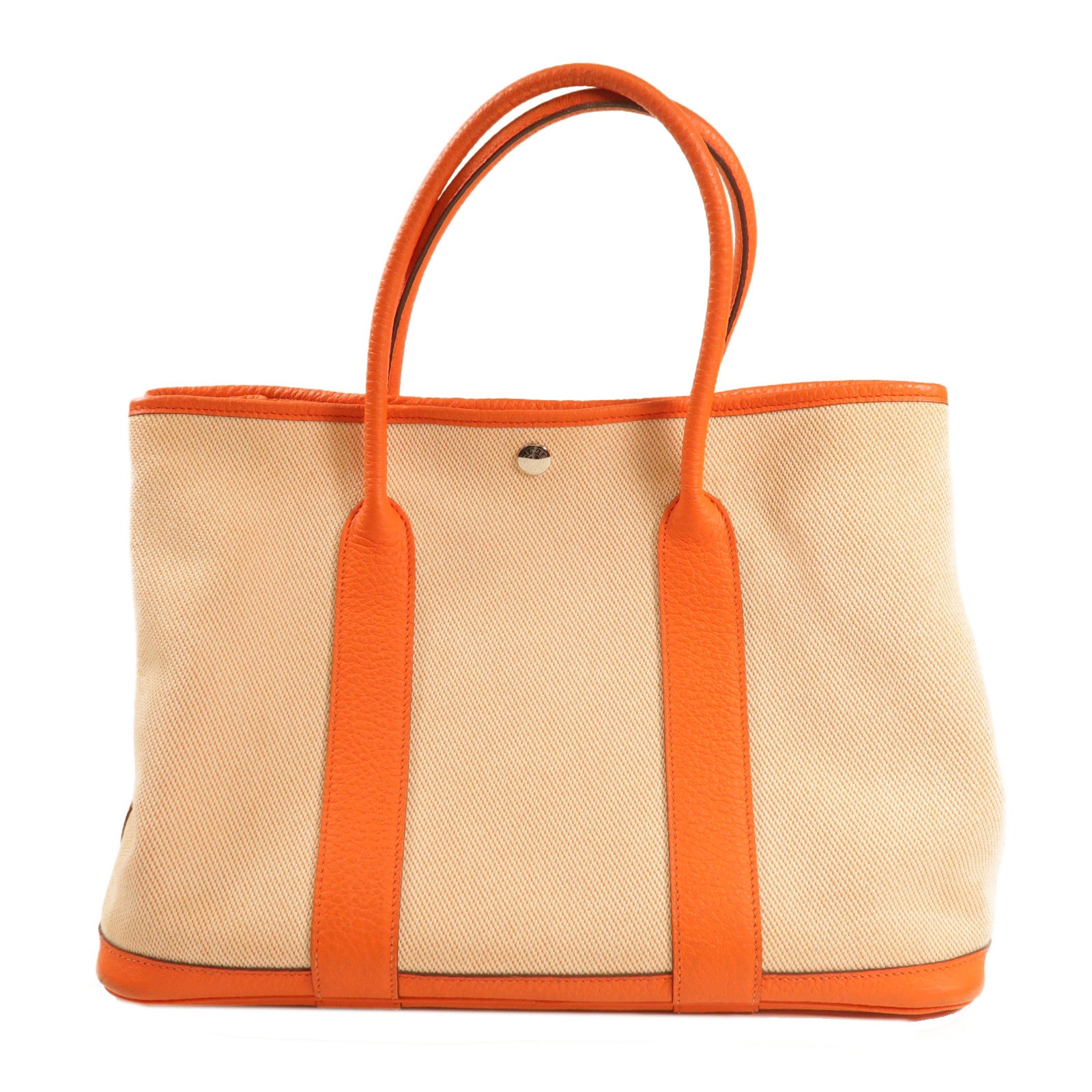 HERMES 帆布GardenParty PM銀扣手挽袋橙色