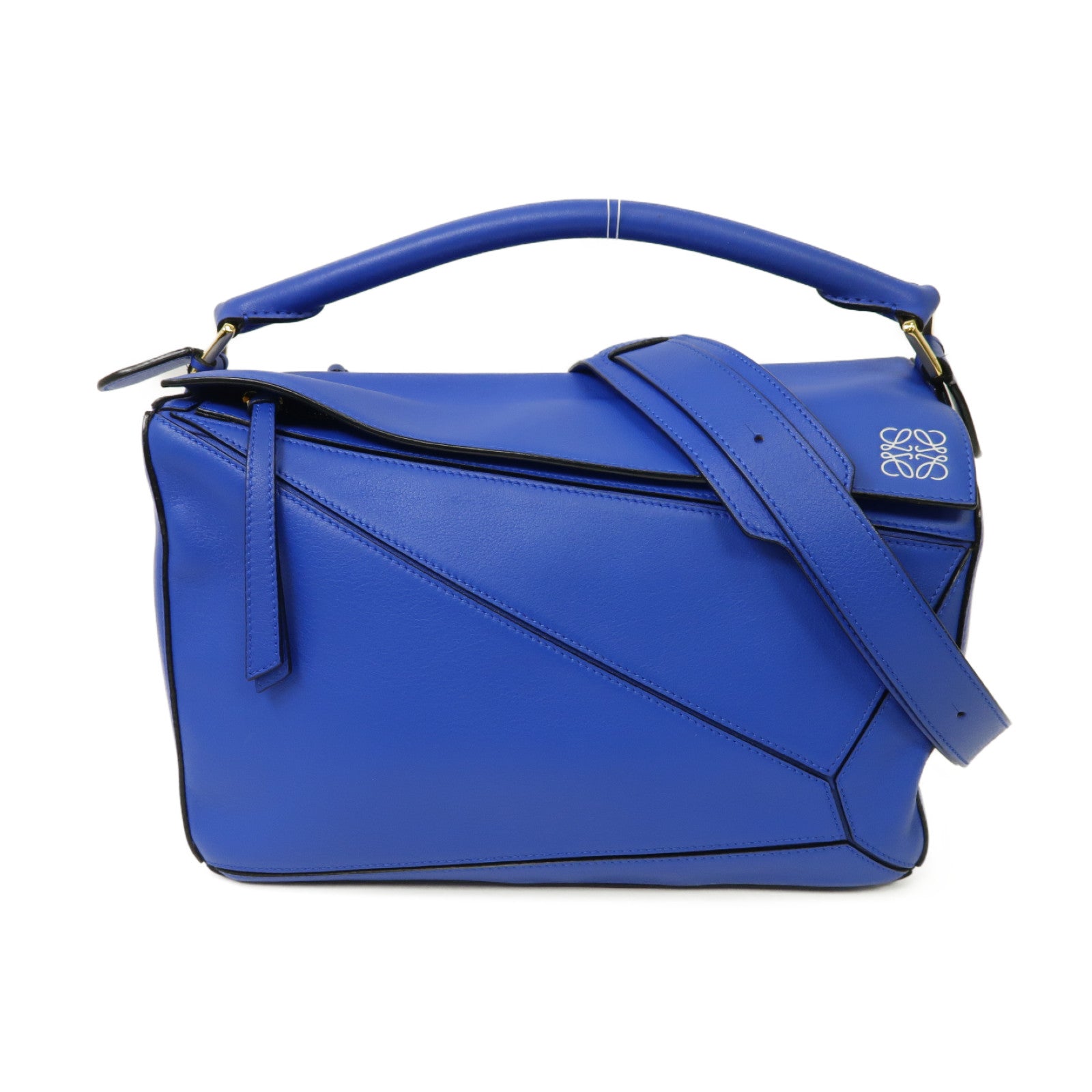 LOEWE 牛皮皮革Puzzle Bag金扣手挽肩背兩用袋藍色