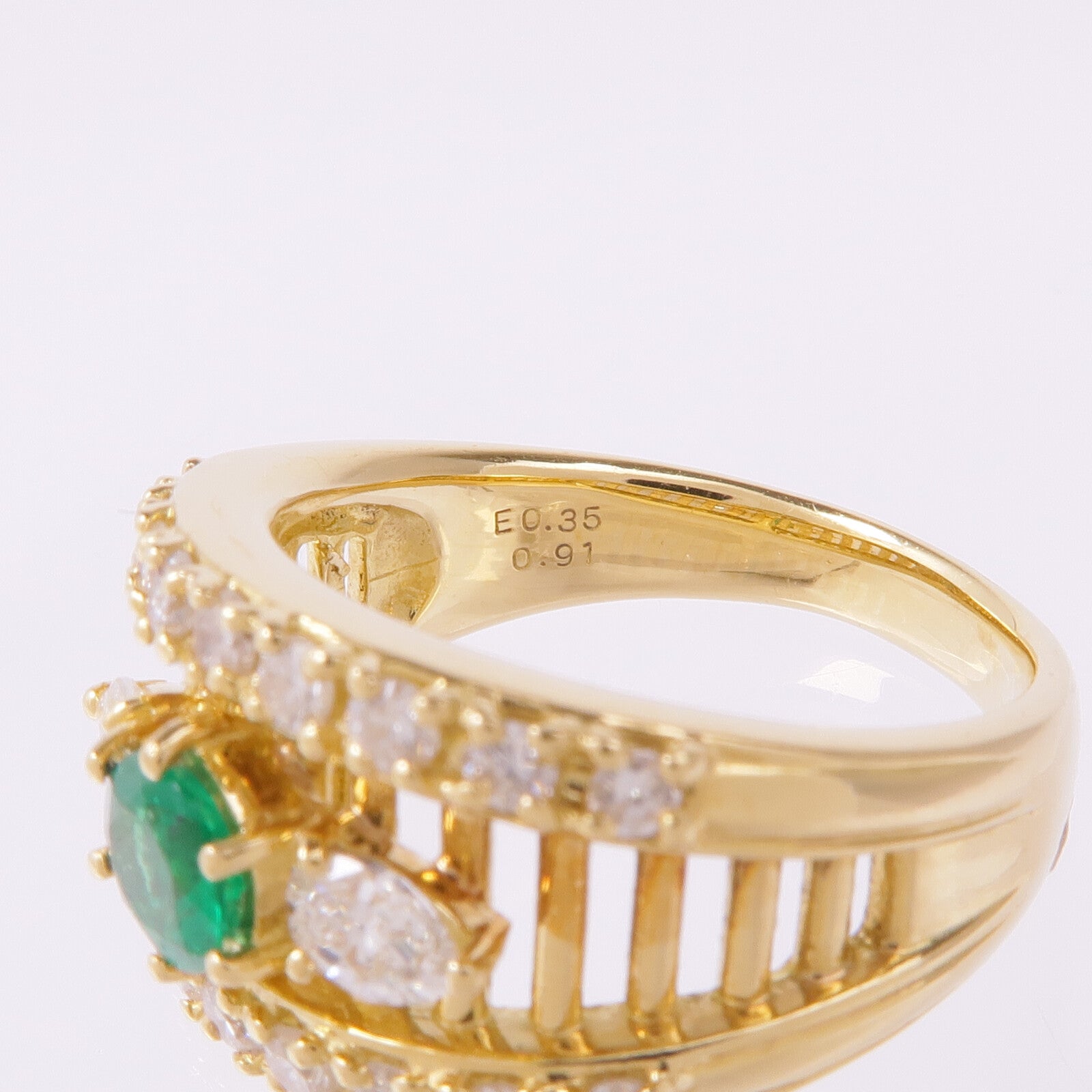 JEWELRY 18K黃金Emerald Diamond Ring綠寶石/鑽石US#7.25