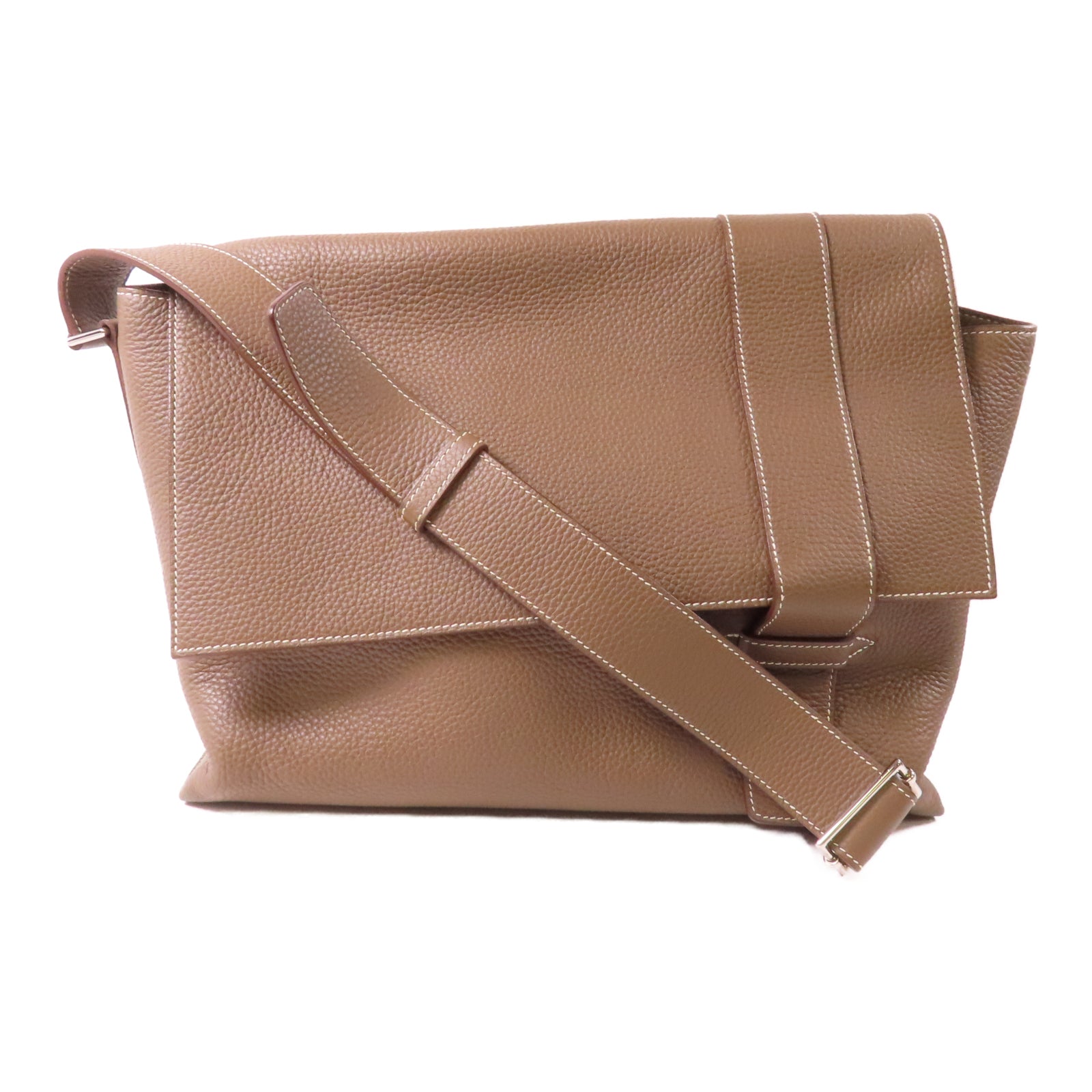 HERMES Clemence皮革Alfred Besace銀扣肩背袋Etoupe大象灰色