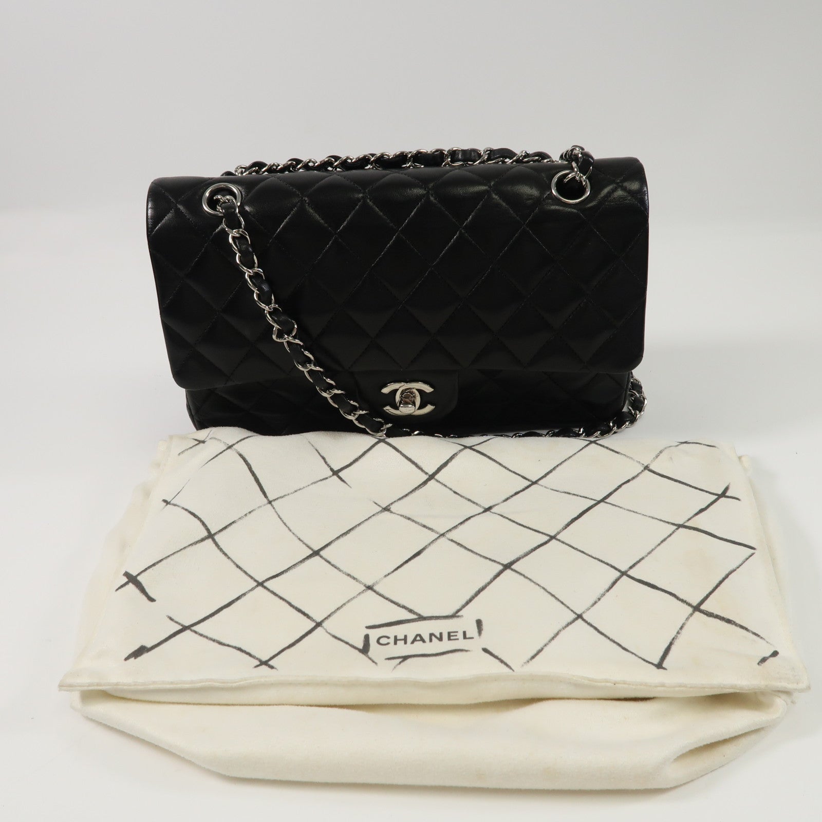 CHANEL 羊皮皮革Classic 25銀扣肩背袋