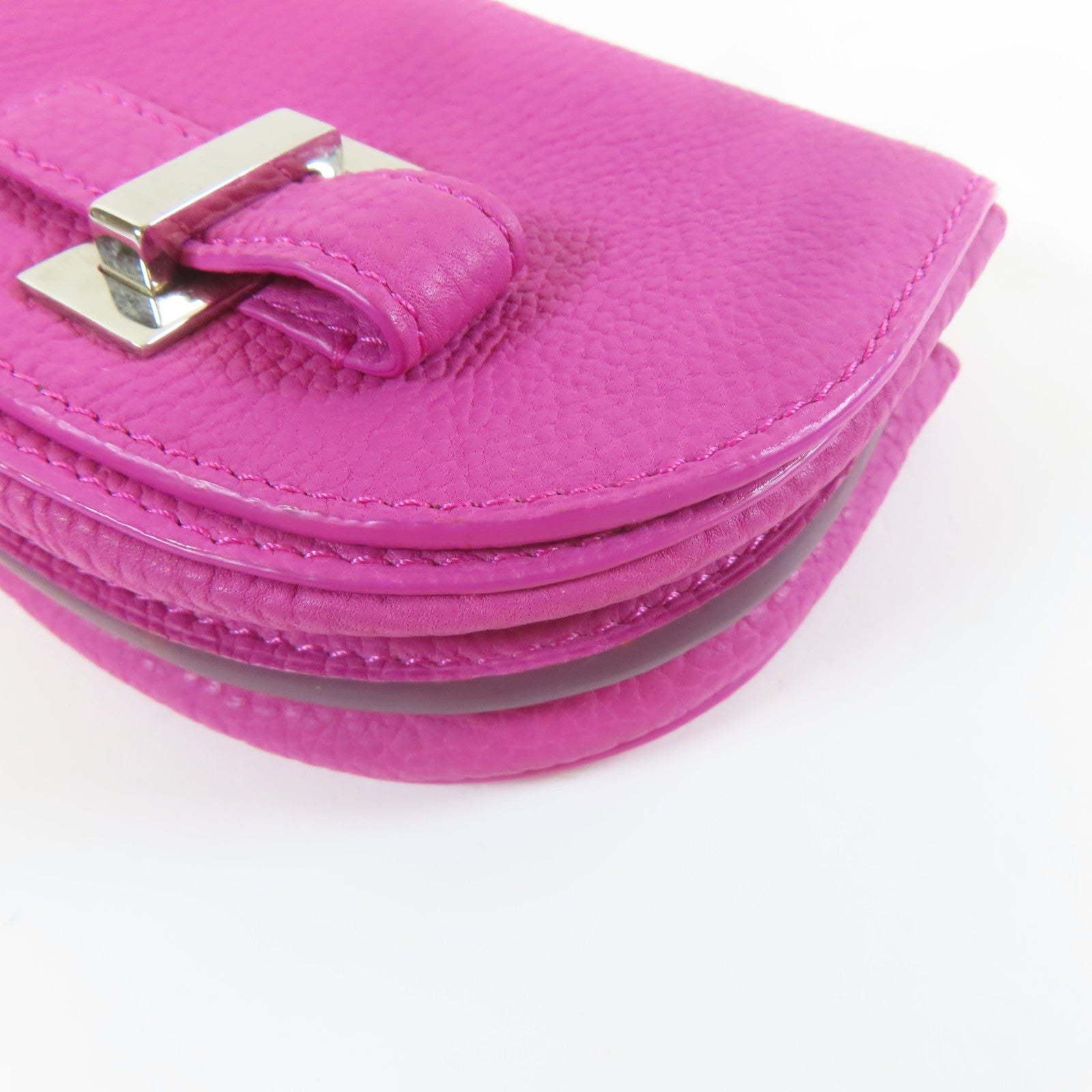 SELECTION 【激減優惠】牛皮皮革Delvaux Mini Mutin Coin Purse銀扣零錢包桃紅色