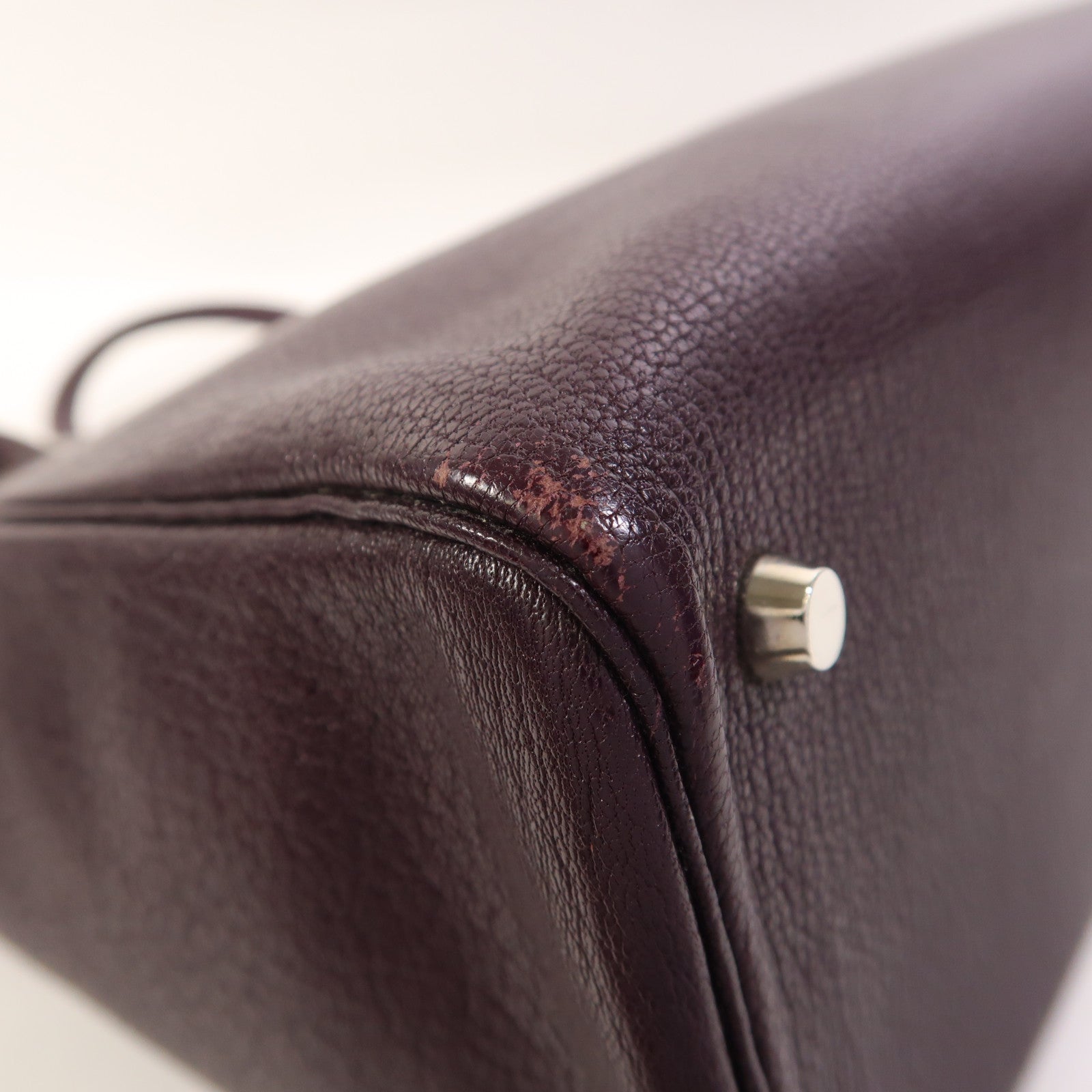 HERMES Chevre皮革Cabana 35銀扣肩背袋Raisin