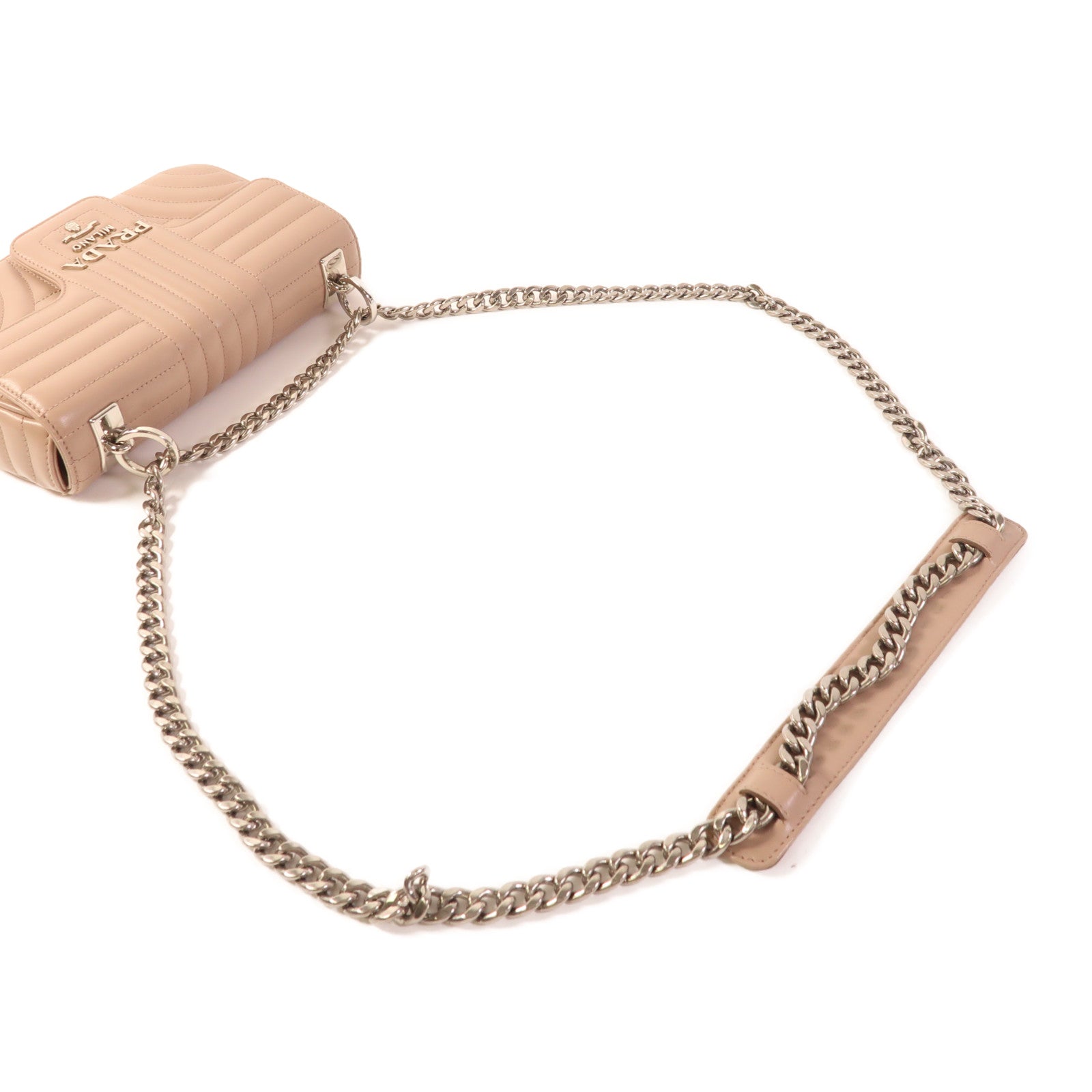 PRADA 牛皮皮革Chain Shoulder Bag銀扣鏈帶肩背袋