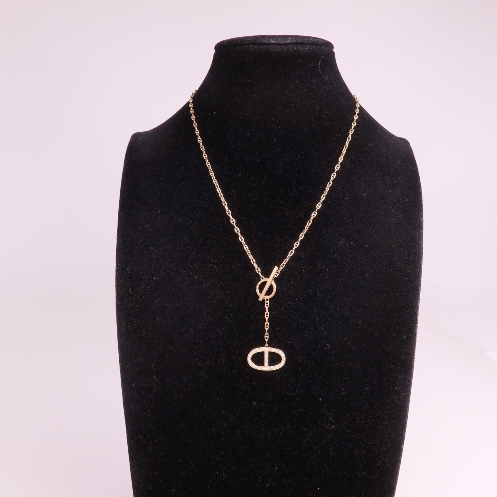 HERMES 18K玫瑰金Chaine D'ancre Contour Pendant鑽石項鍊