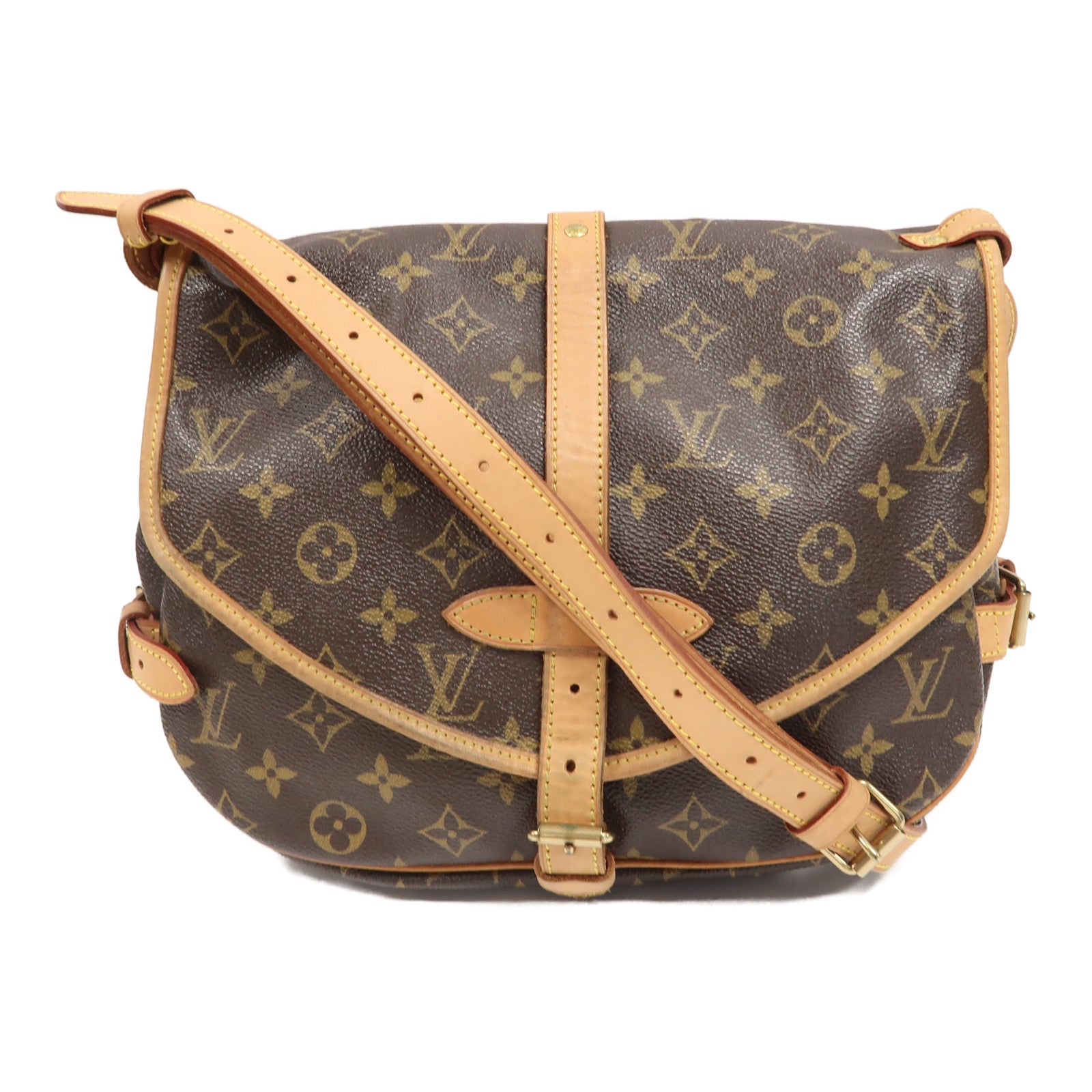 LOUIS VUITTON Monogram Saumur 30金扣肩背袋啡色