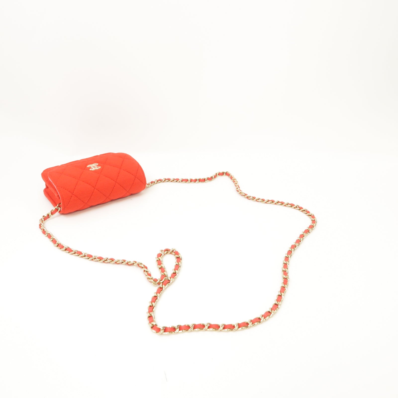 CHANEL 布料Chain Shoulder Bag金扣鏈帶肩背袋紅色/粉紅色