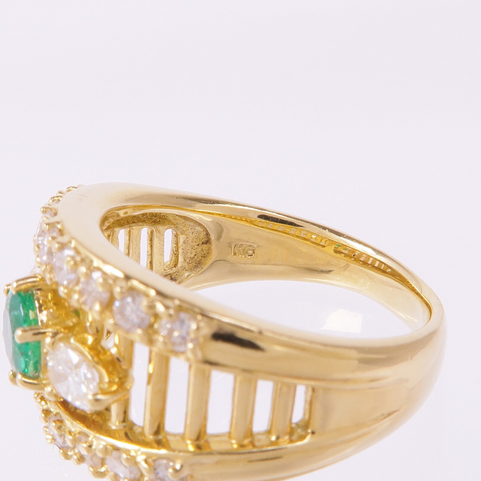 JEWELRY 18K黃金Emerald Diamond Ring綠寶石/鑽石US#7.25