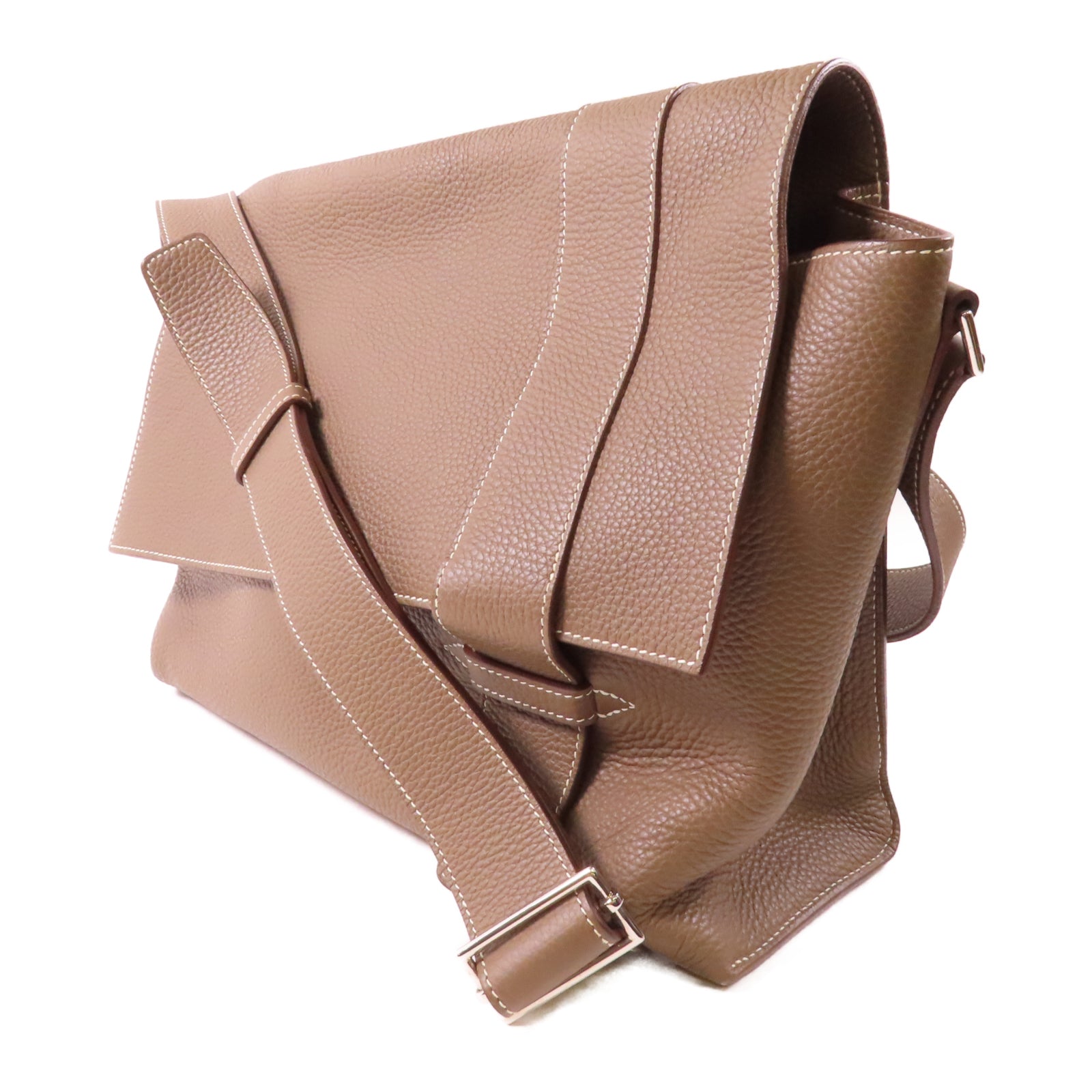 HERMES Clemence皮革Alfred Besace銀扣肩背袋Etoupe大象灰色
