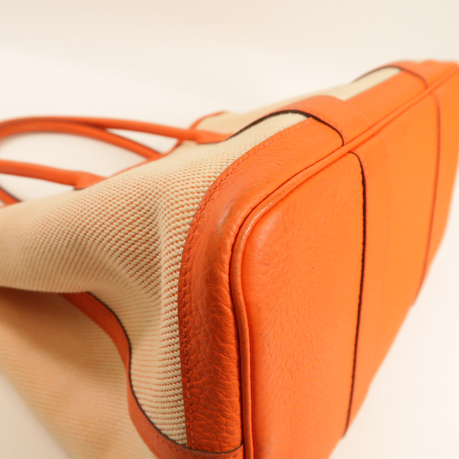 HERMES 帆布GardenParty PM銀扣手挽袋橙色