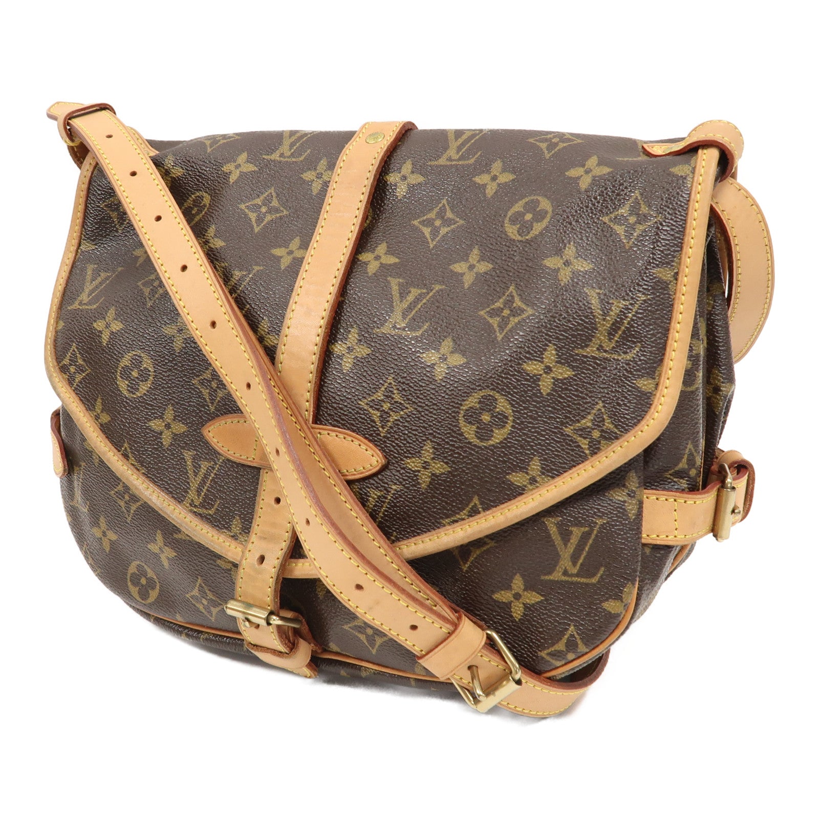 LOUIS VUITTON Monogram Saumur 30金扣肩背袋啡色