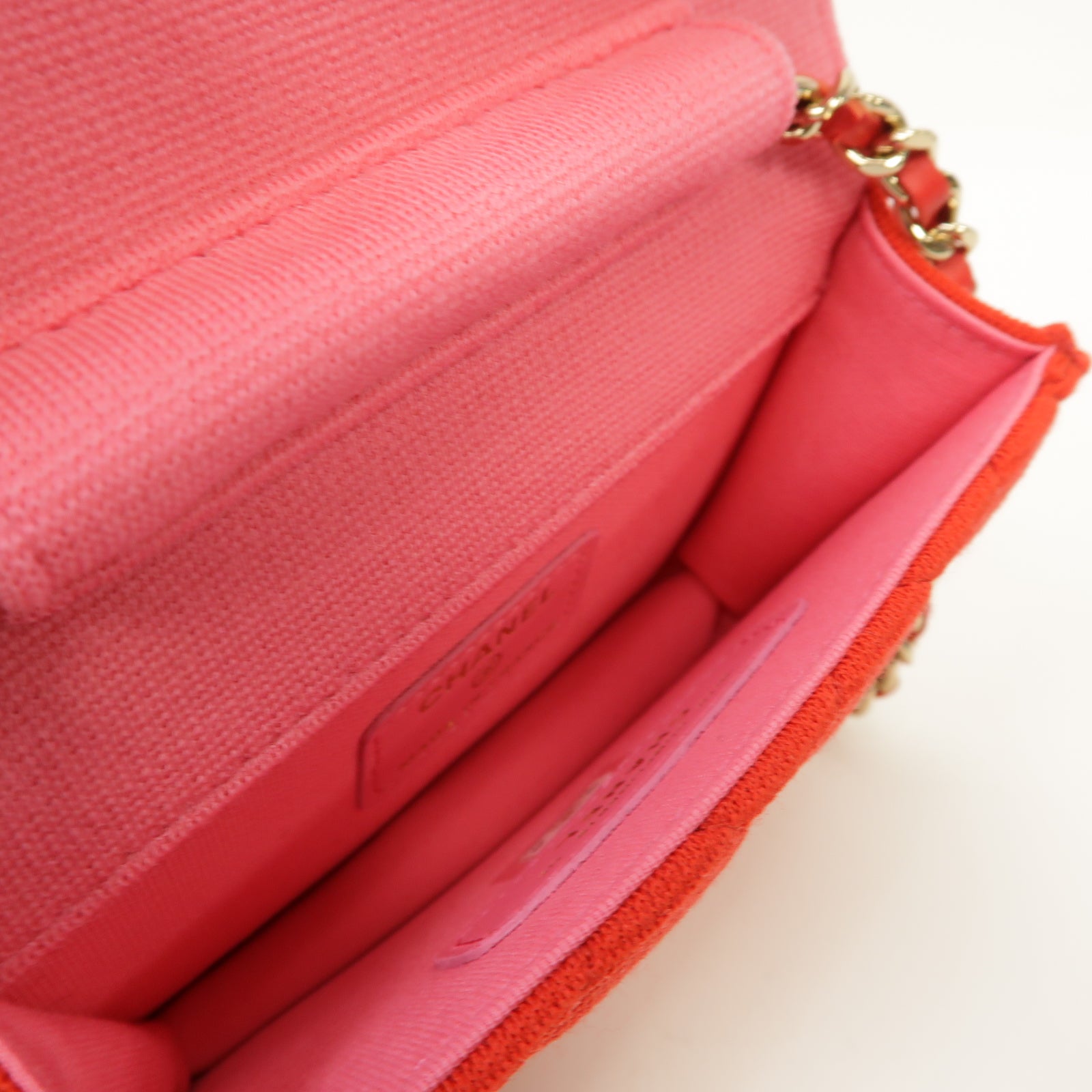 CHANEL 布料Chain Shoulder Bag金扣鏈帶肩背袋紅色/粉紅色