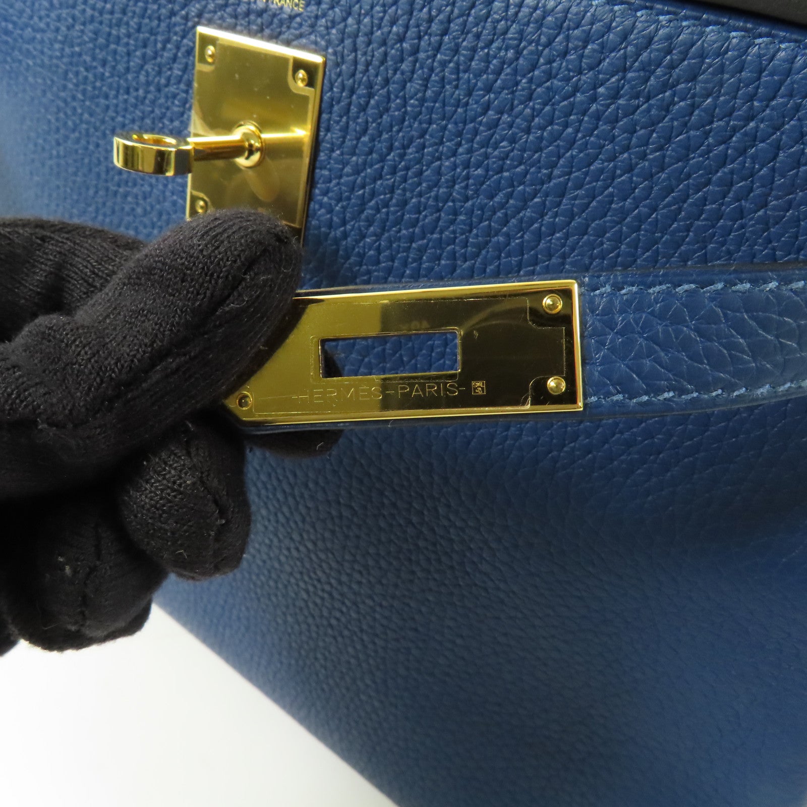 HERMES Clemence皮革Kelly 28手挽肩背兩用袋Deep Blue