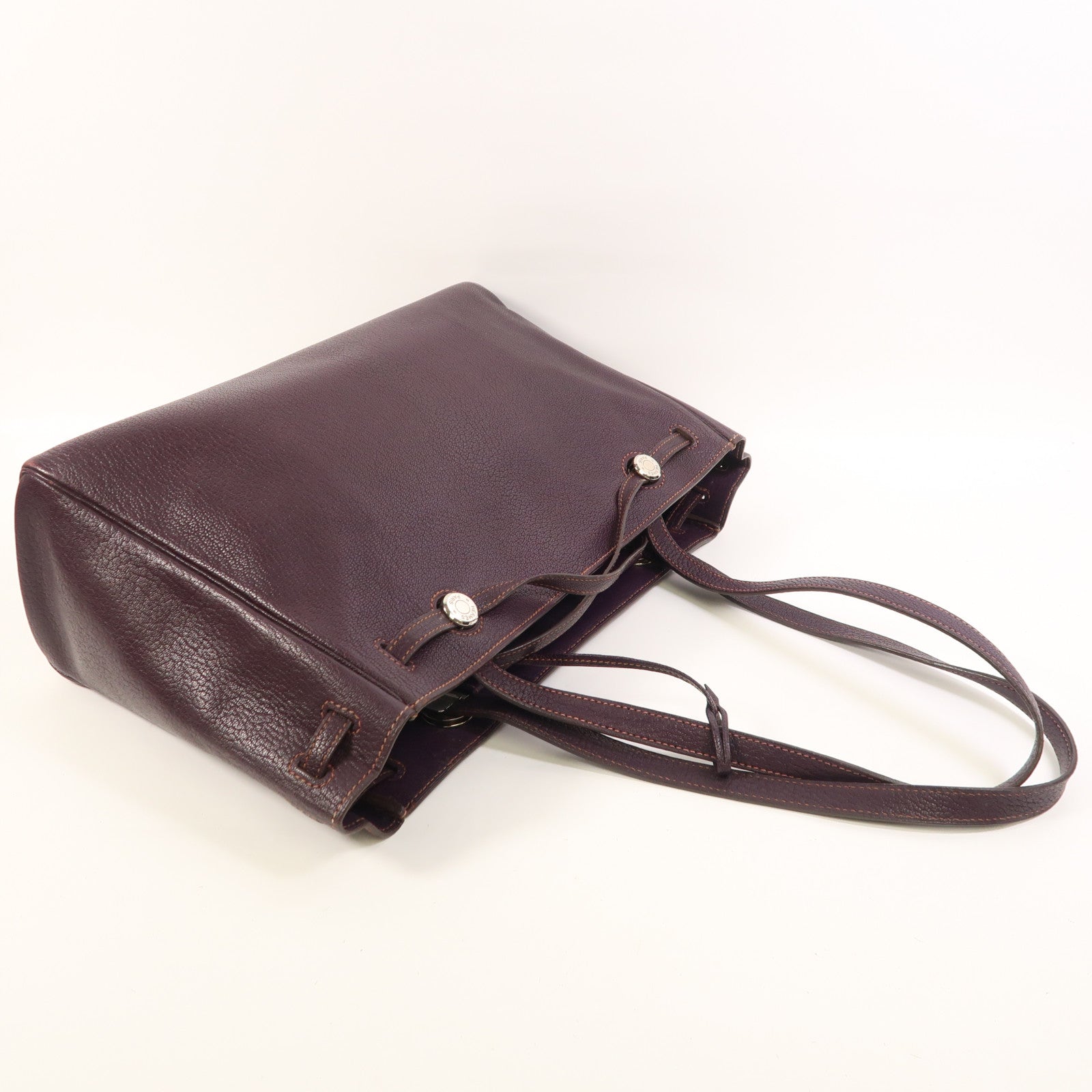 HERMES Chevre皮革Cabana 35銀扣肩背袋Raisin