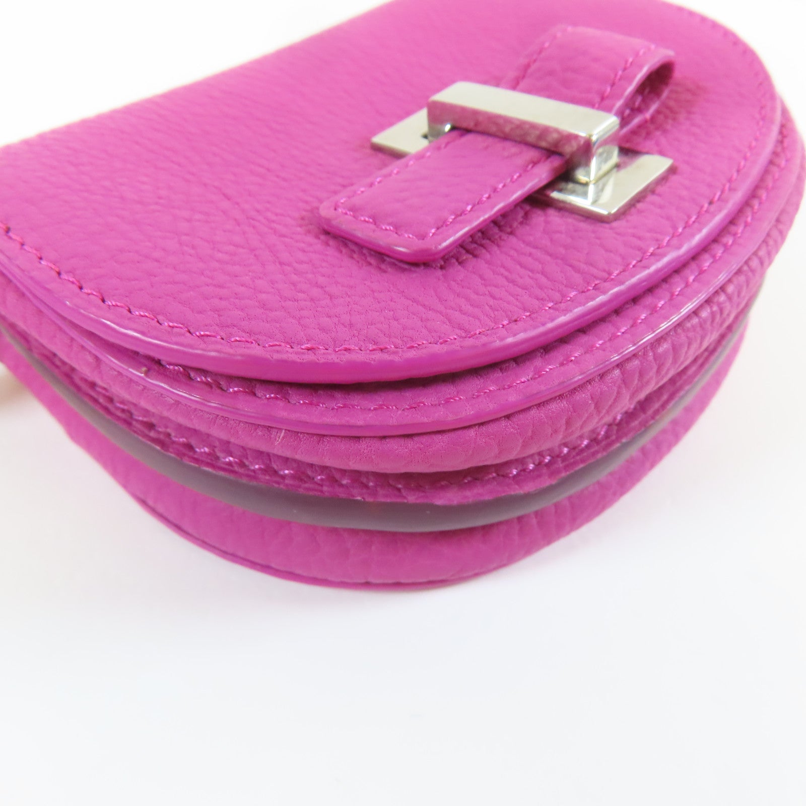 SELECTION 【激減優惠】牛皮皮革Delvaux Mini Mutin Coin Purse銀扣零錢包桃紅色
