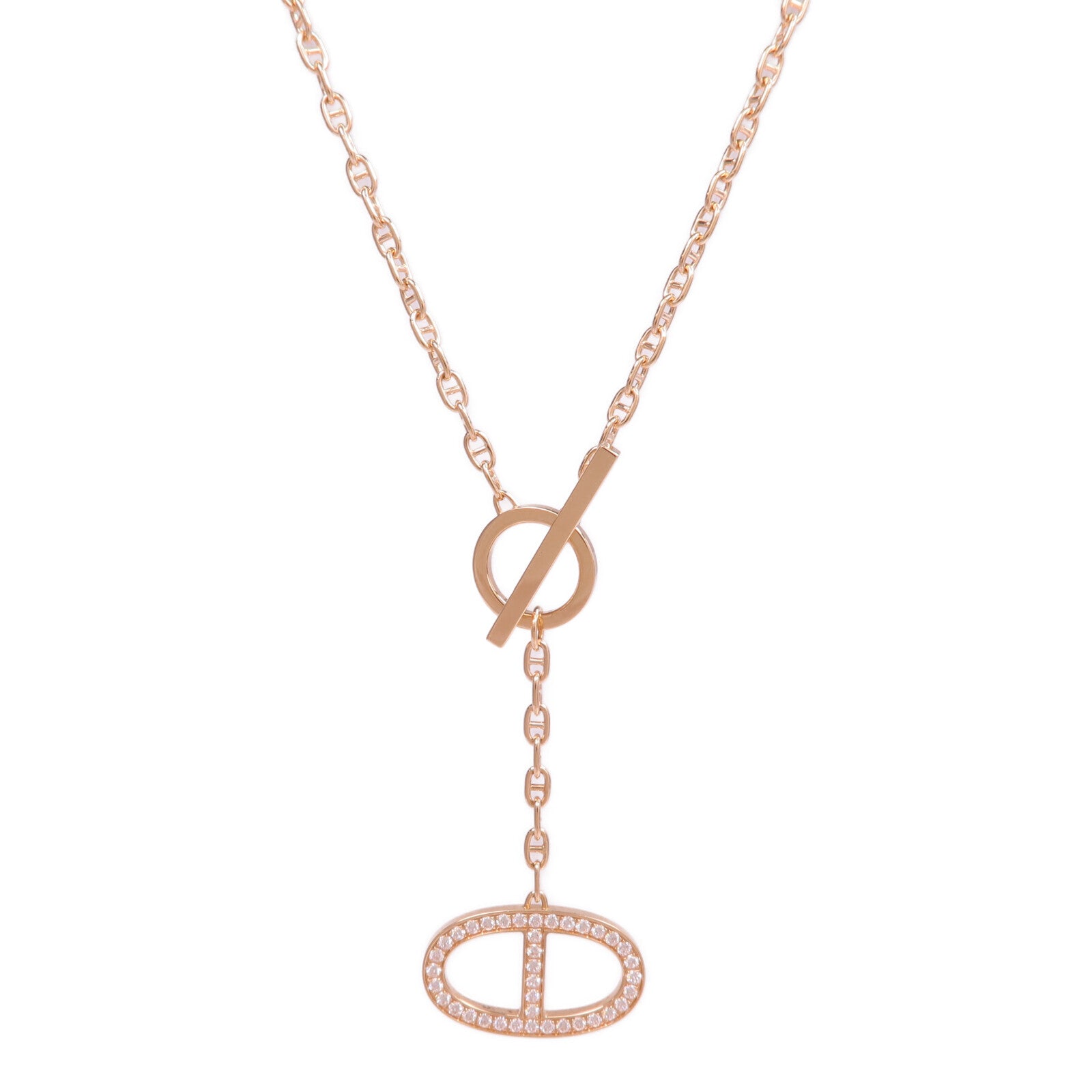 HERMES 18K玫瑰金Chaine D'ancre Contour Pendant鑽石項鍊