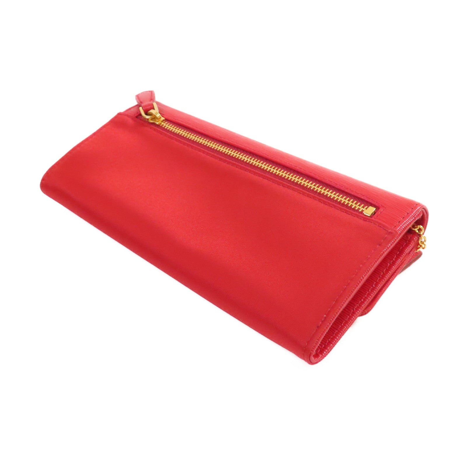 PRADA 牛皮皮革/尼龍Long Wallet金扣長錢包紅色