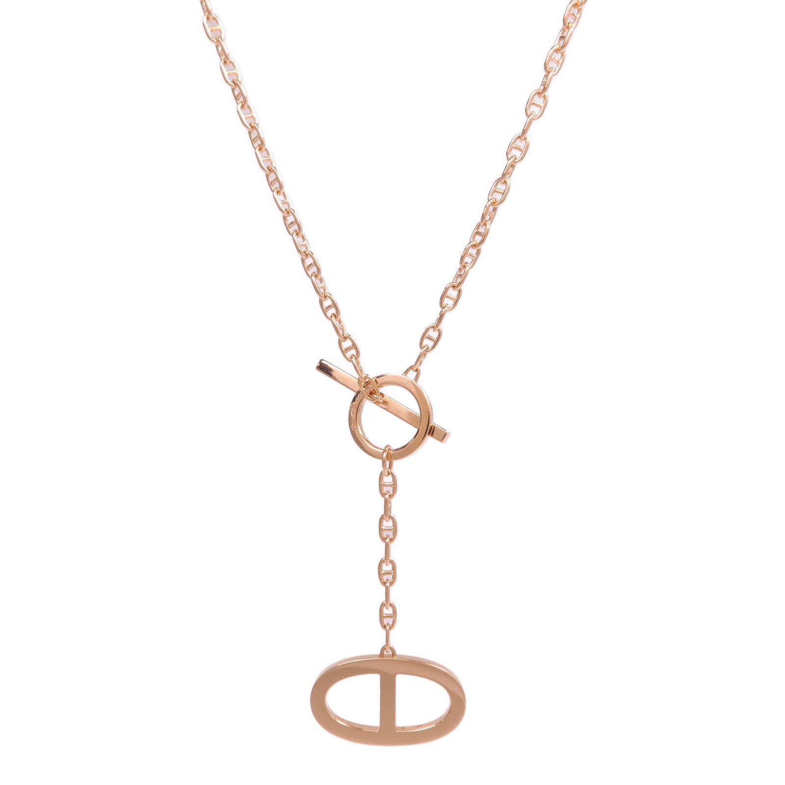 HERMES 18K玫瑰金Chaine D'ancre Contour Pendant鑽石項鍊