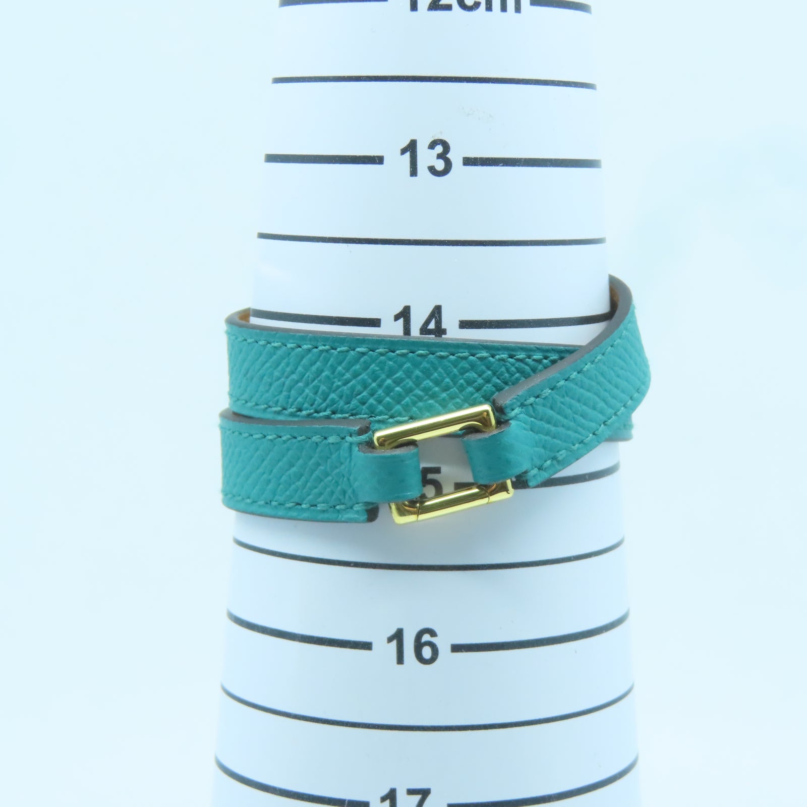 HERMES 【激減優惠】Epsom皮革Rivale Double Tour Bracelet金扣手鐲Blue Paon孔雀藍色