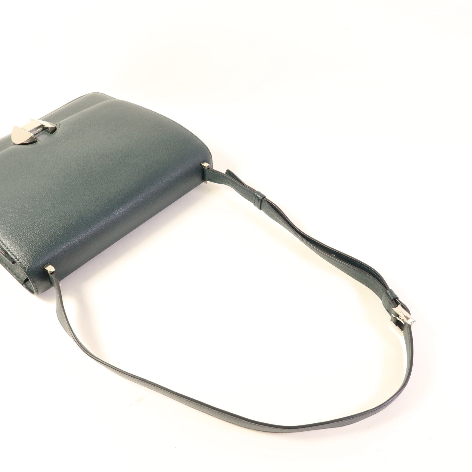 HERMES Evercolor皮革2002 26銀扣肩背袋Vert Cypress