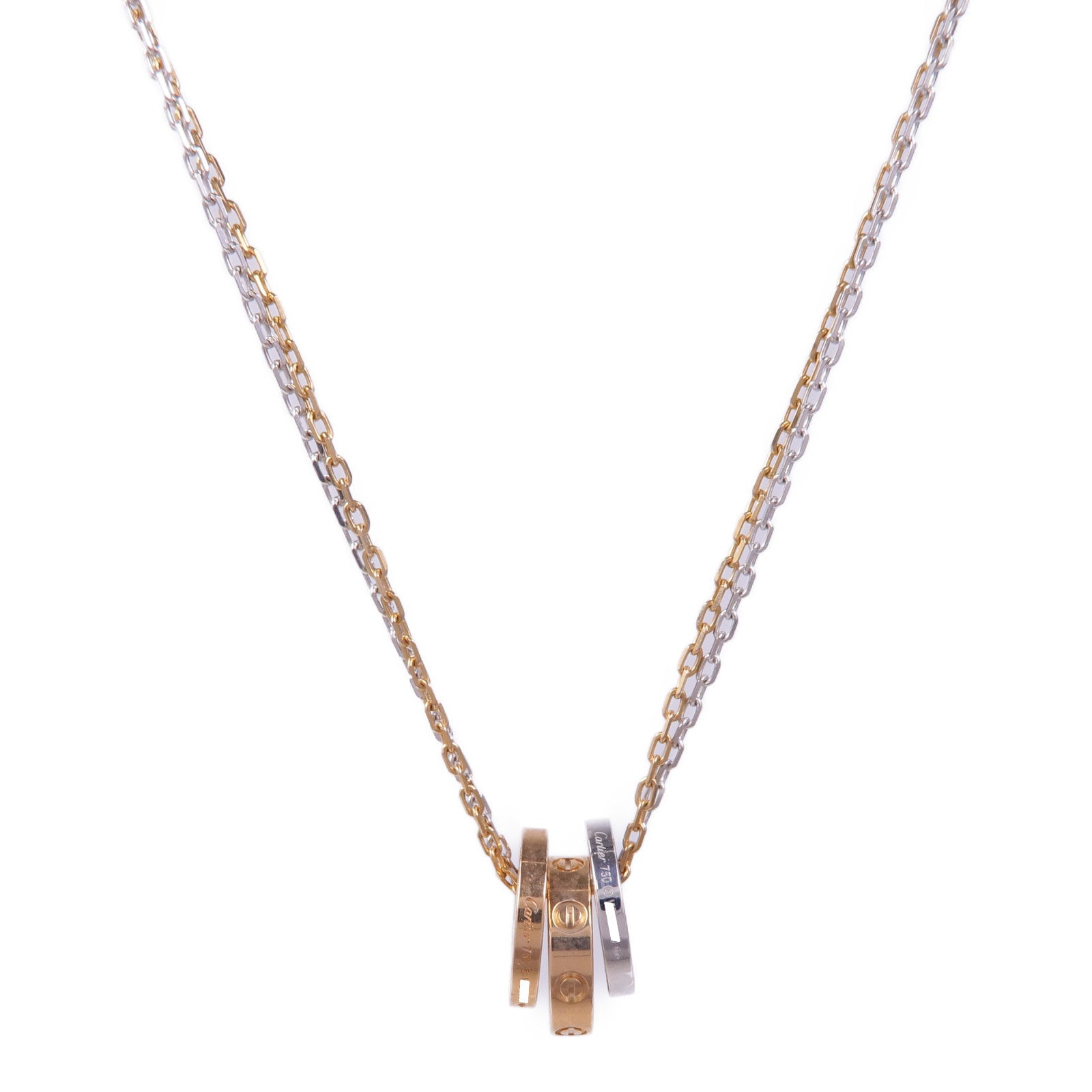 CARTIER 18K玫瑰金/白金6P Diamond Love Three Hoop Necklace項鍊