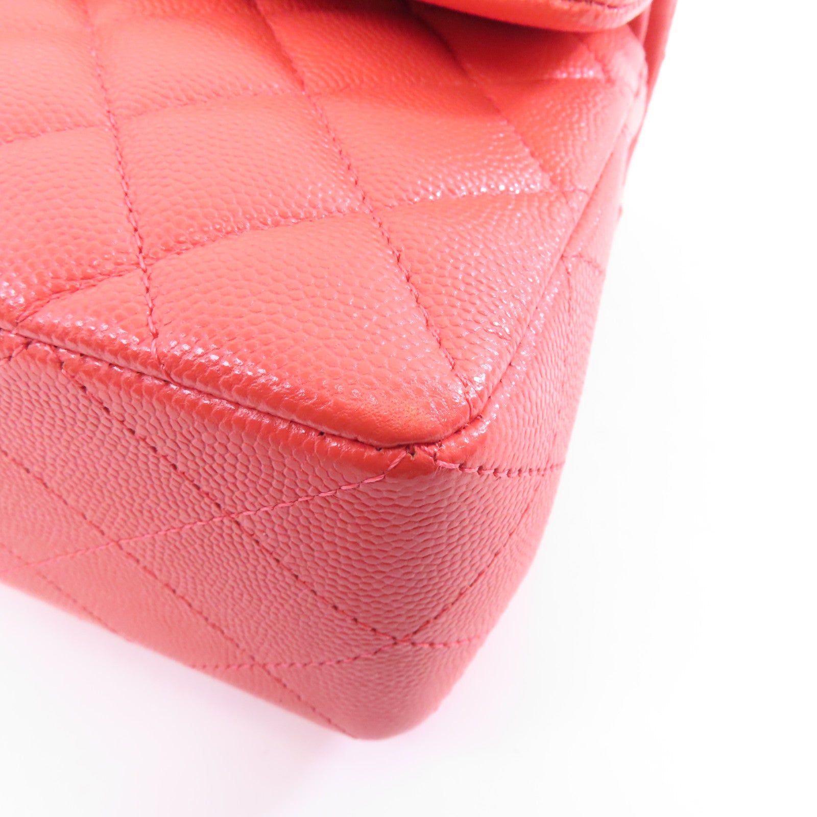 CHANEL 【激減優惠】菱格Caviar皮革Chain Shoulder金扣鏈帶肩背袋紅色