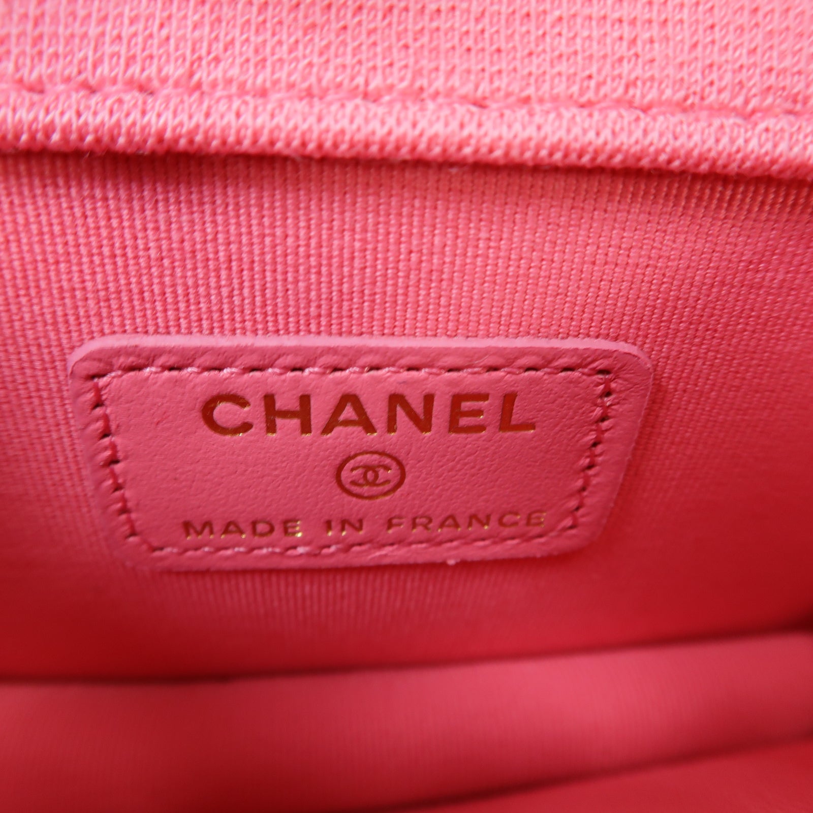 CHANEL 布料Chain Shoulder Bag金扣鏈帶肩背袋紅色/粉紅色