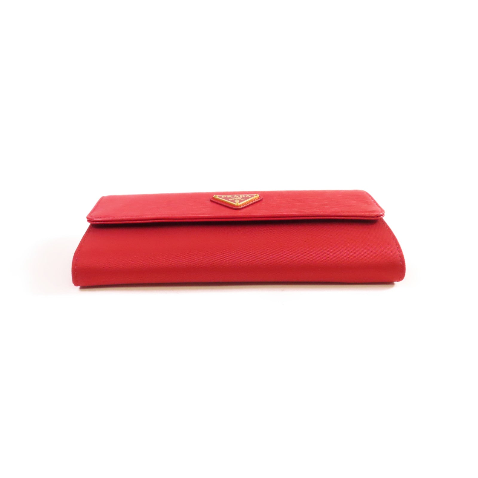 PRADA 牛皮皮革/尼龍Long Wallet金扣長錢包紅色