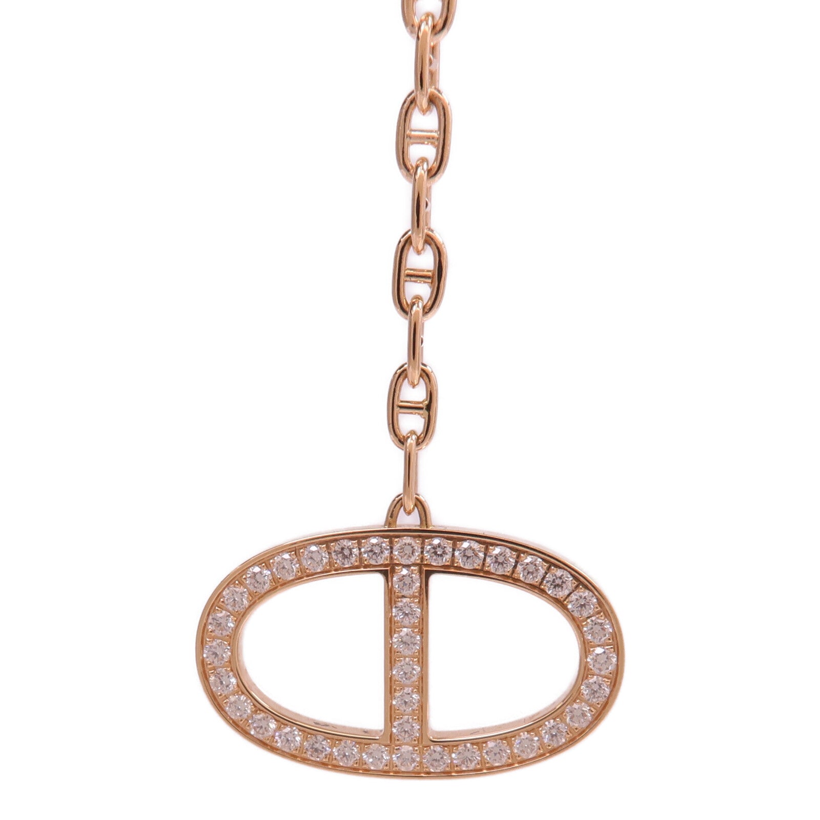 HERMES 18K玫瑰金Chaine D'ancre Contour Pendant鑽石項鍊