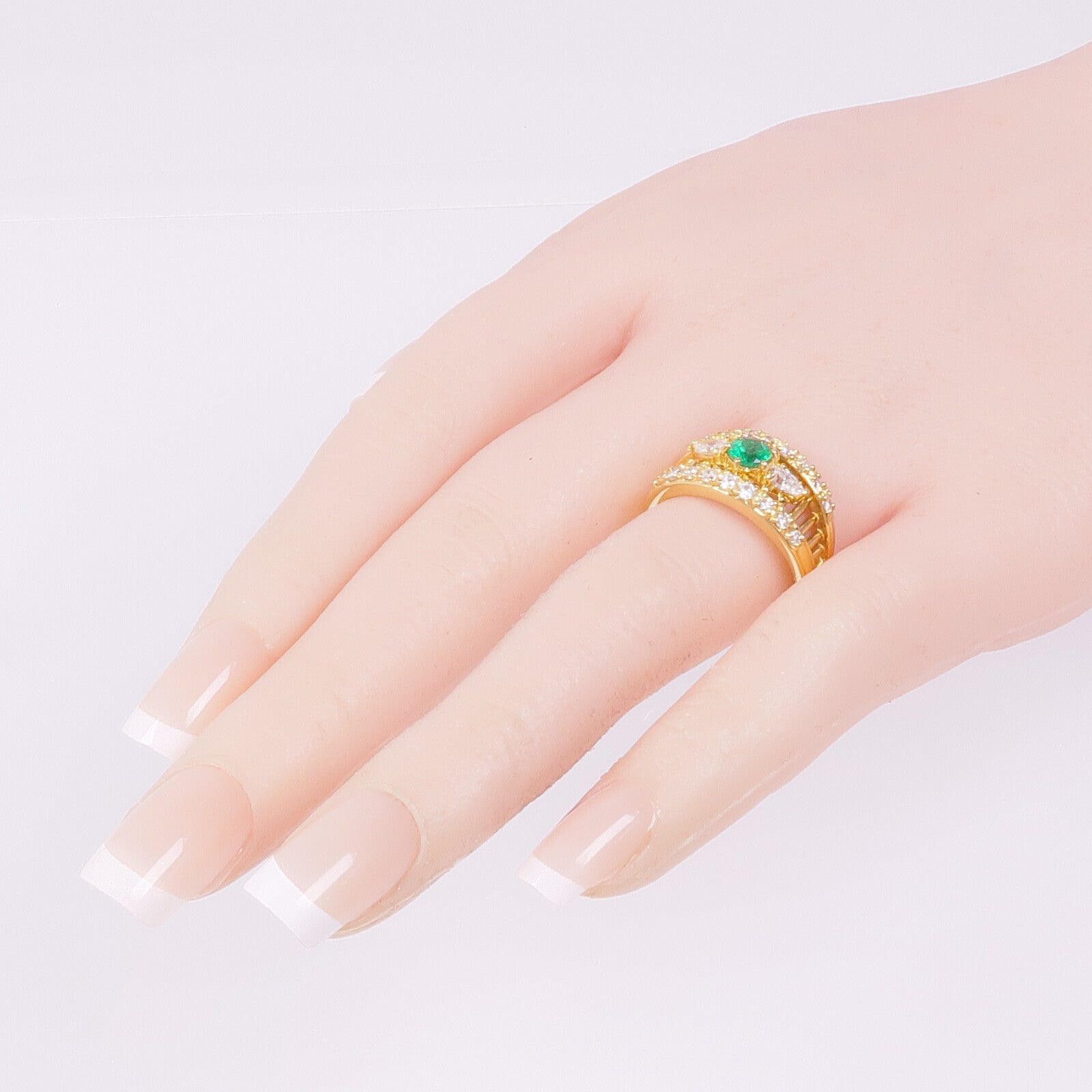 JEWELRY 18K黃金Emerald Diamond Ring綠寶石/鑽石US#7.25