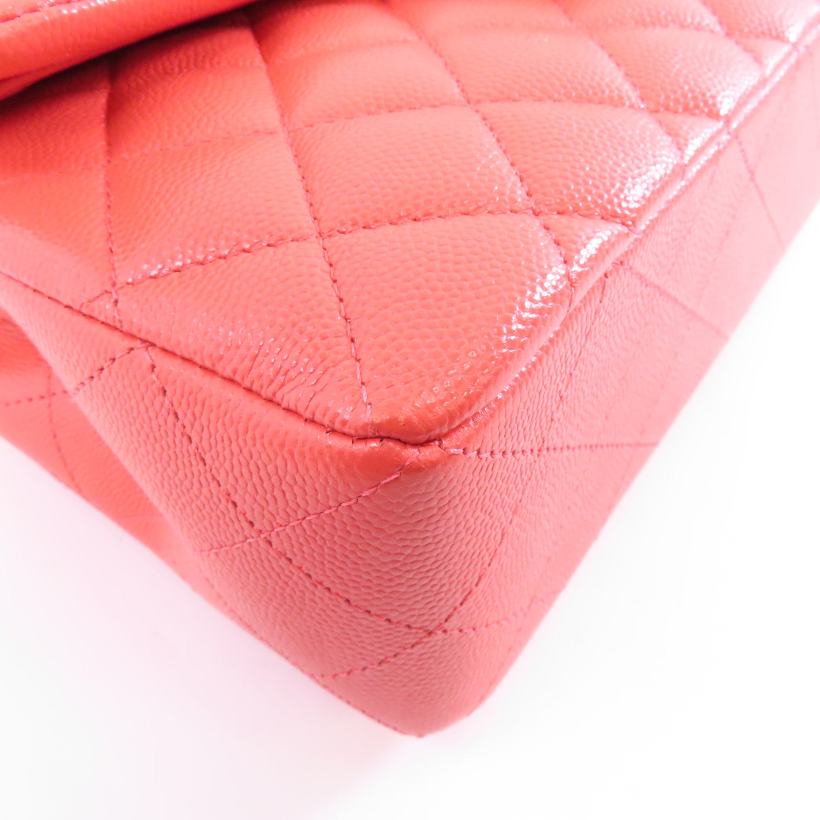 CHANEL 【激減優惠】菱格Caviar皮革Chain Shoulder金扣鏈帶肩背袋紅色