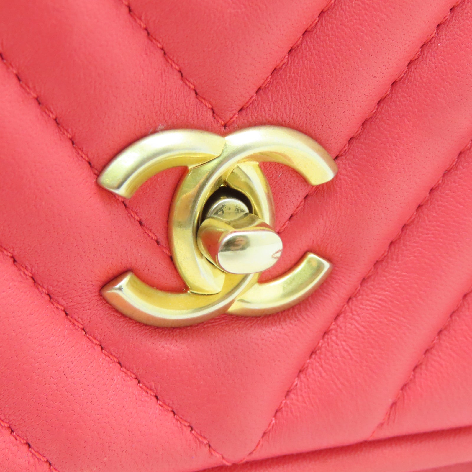 CHANEL 【激減優惠】斜紋羊皮皮革Shoulder Bag金扣手挽肩背兩用袋紅色