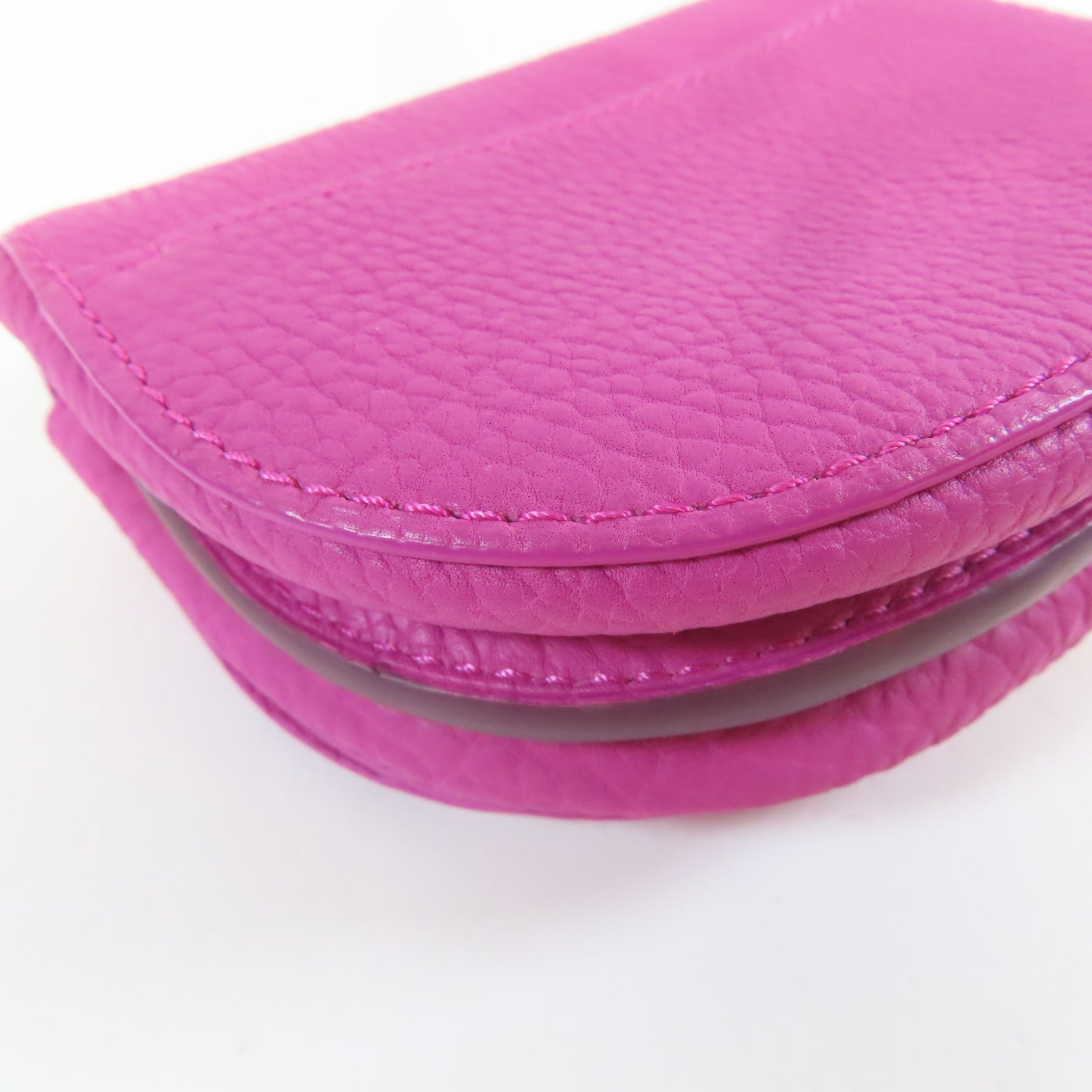 SELECTION 【激減優惠】牛皮皮革Delvaux Mini Mutin Coin Purse銀扣零錢包桃紅色