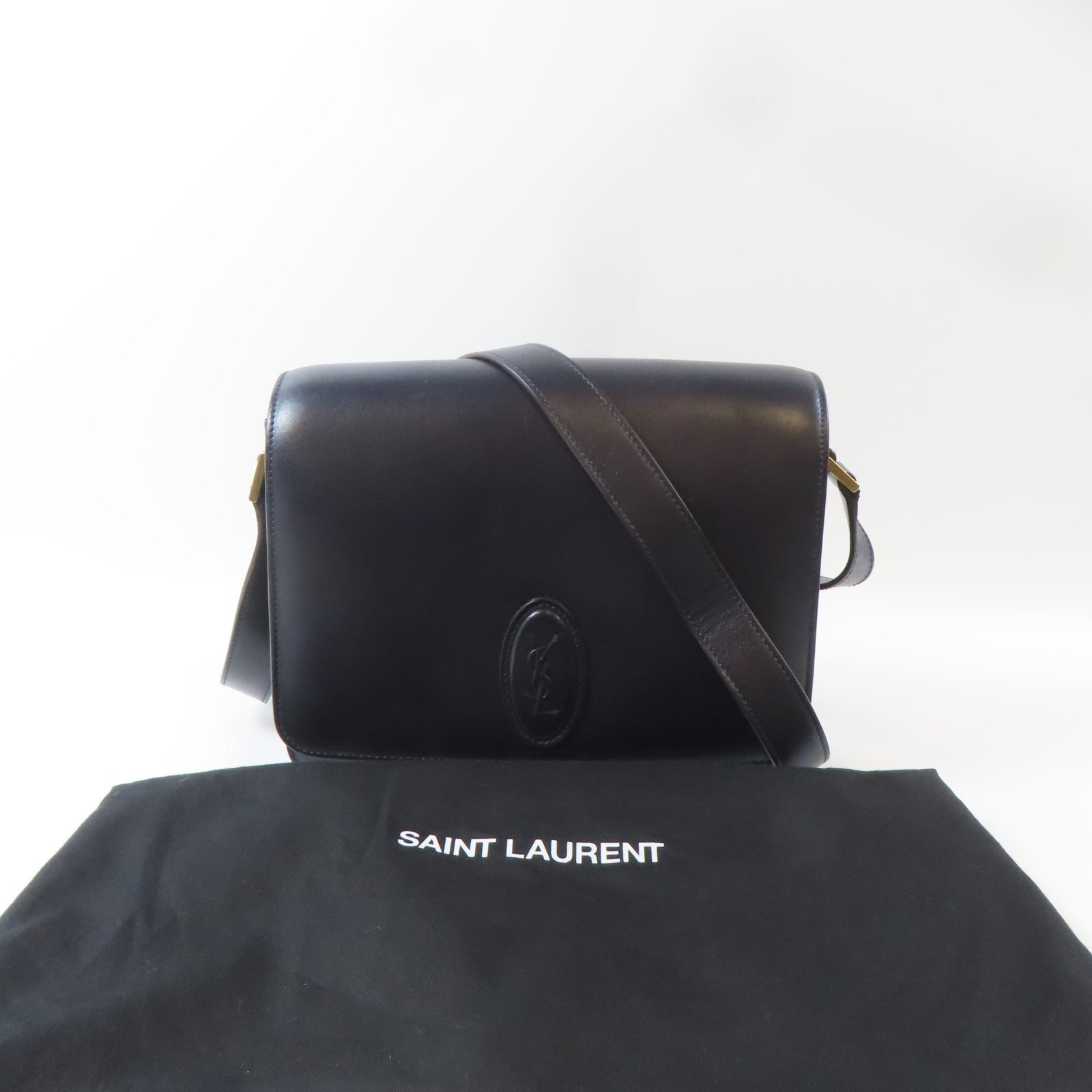 YVES SAINT LAURENT 【激減優惠】牛皮皮革Shoulder Bag金扣肩背袋深藍色