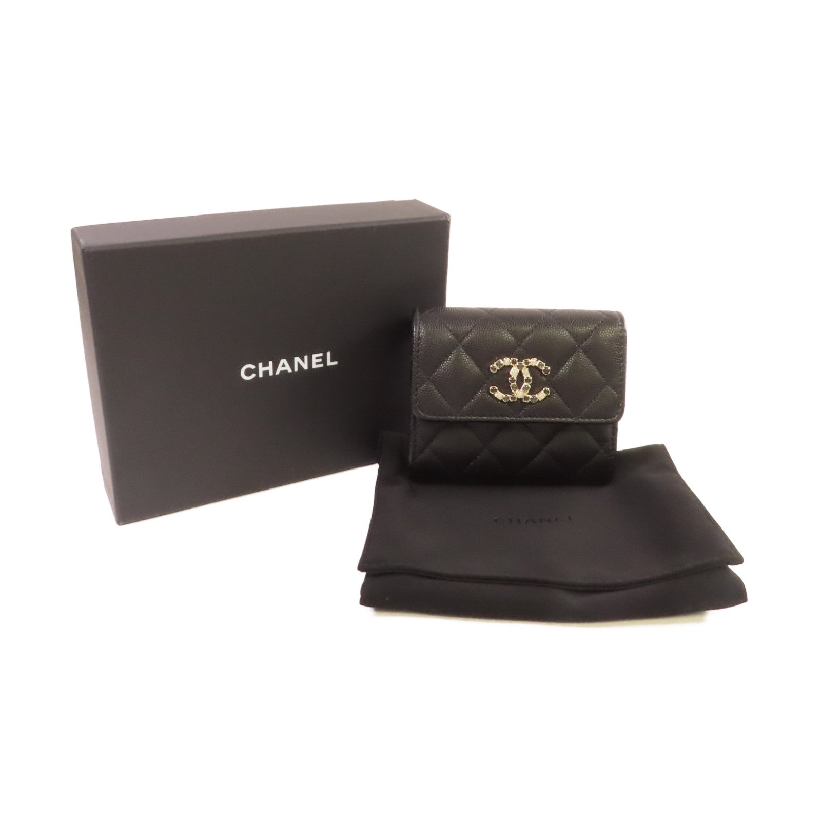 CHANEL 菱格Caviar皮革Short Wallet金扣短錢包黑色