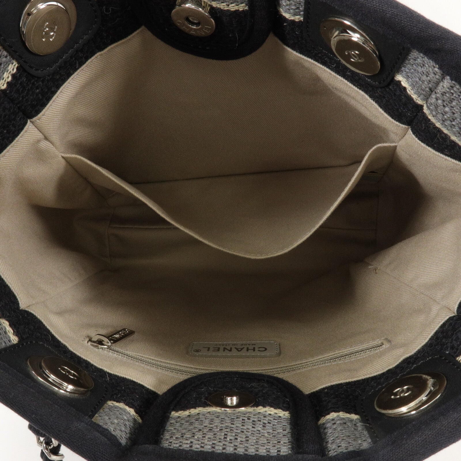 CHANEL 帆布Deauville Tote Small鏈帶手挽袋